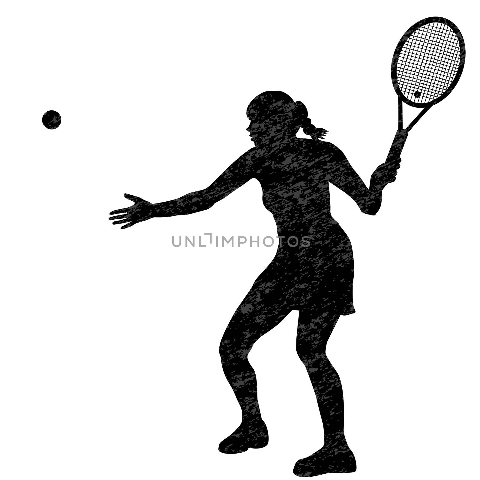 Tennis woman player silhouette on white background