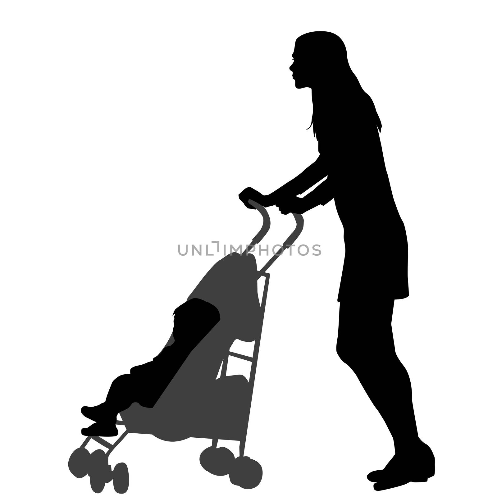 Mother walking while pushing a stroller by hibrida13