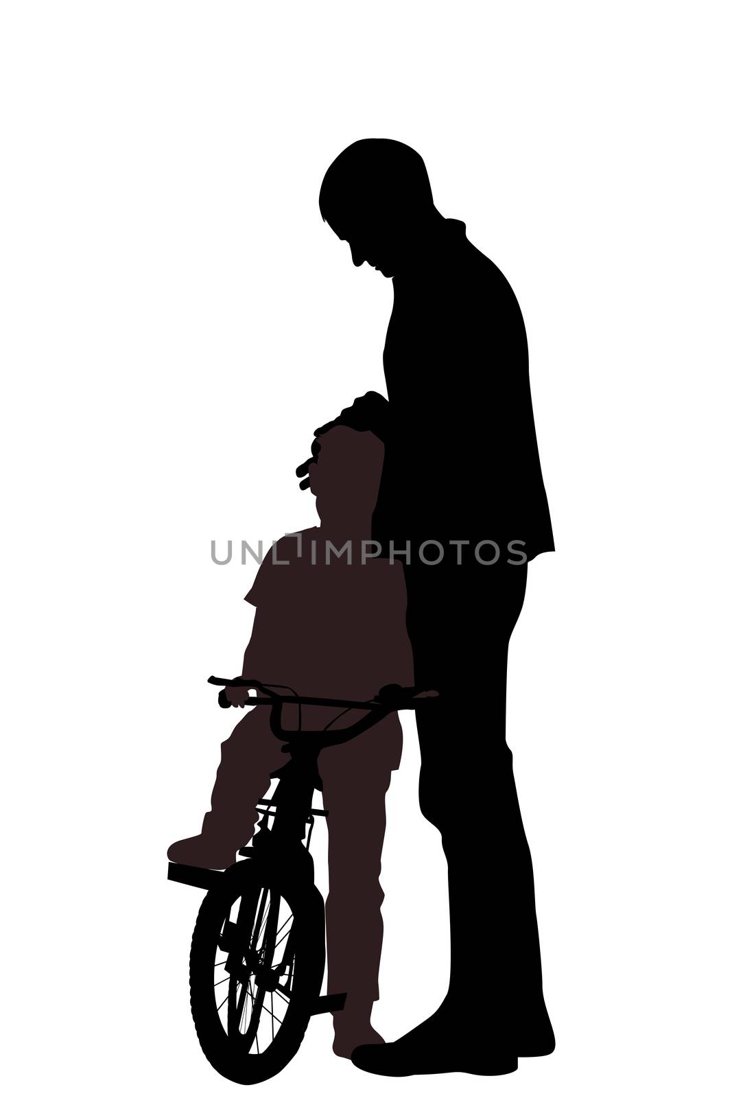 Silhouettes of father and son hug