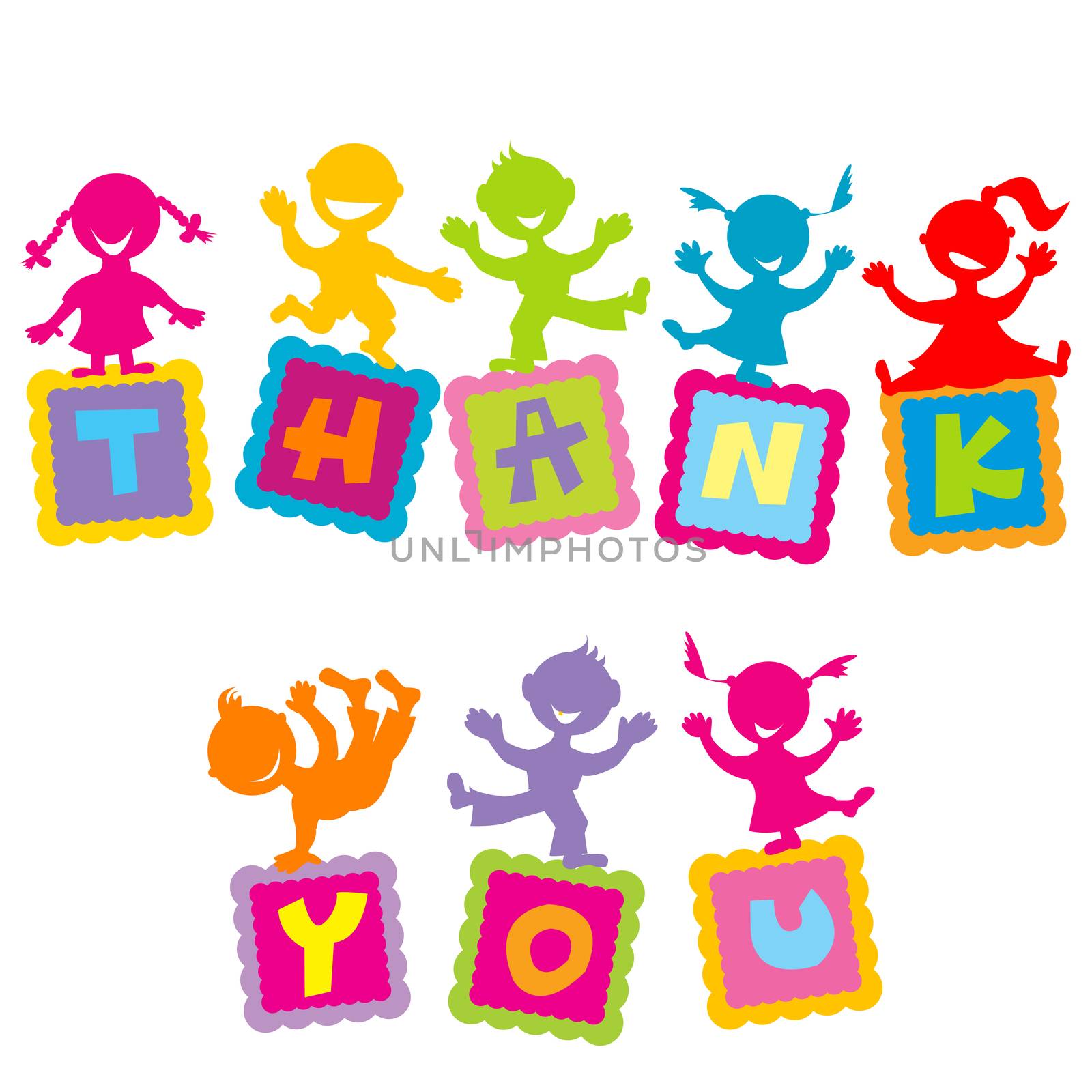 Thank you card with cartoon colored kids