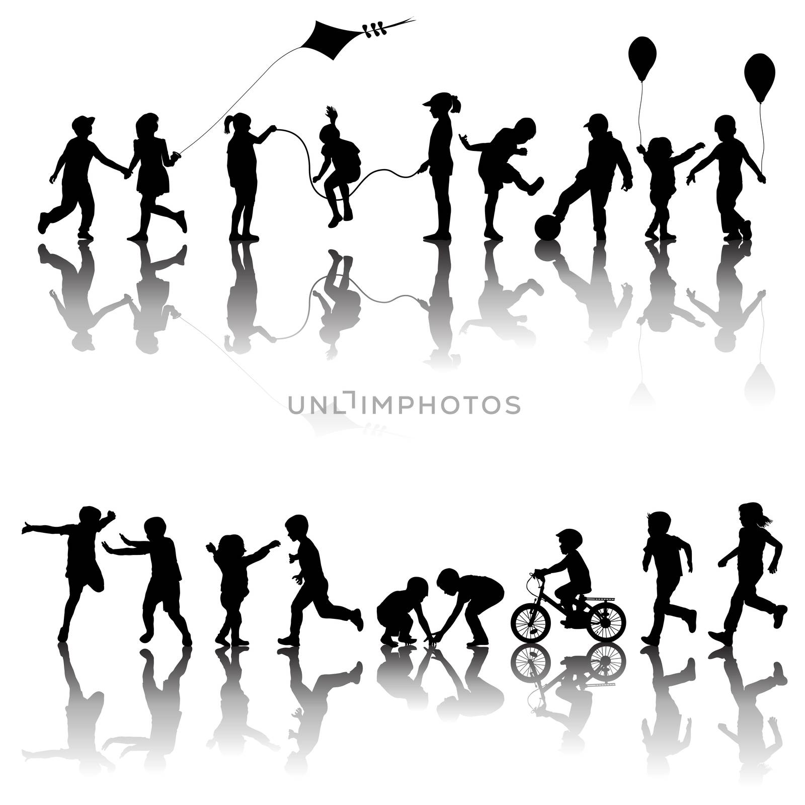 Two sets of children silhouettes playing by hibrida13
