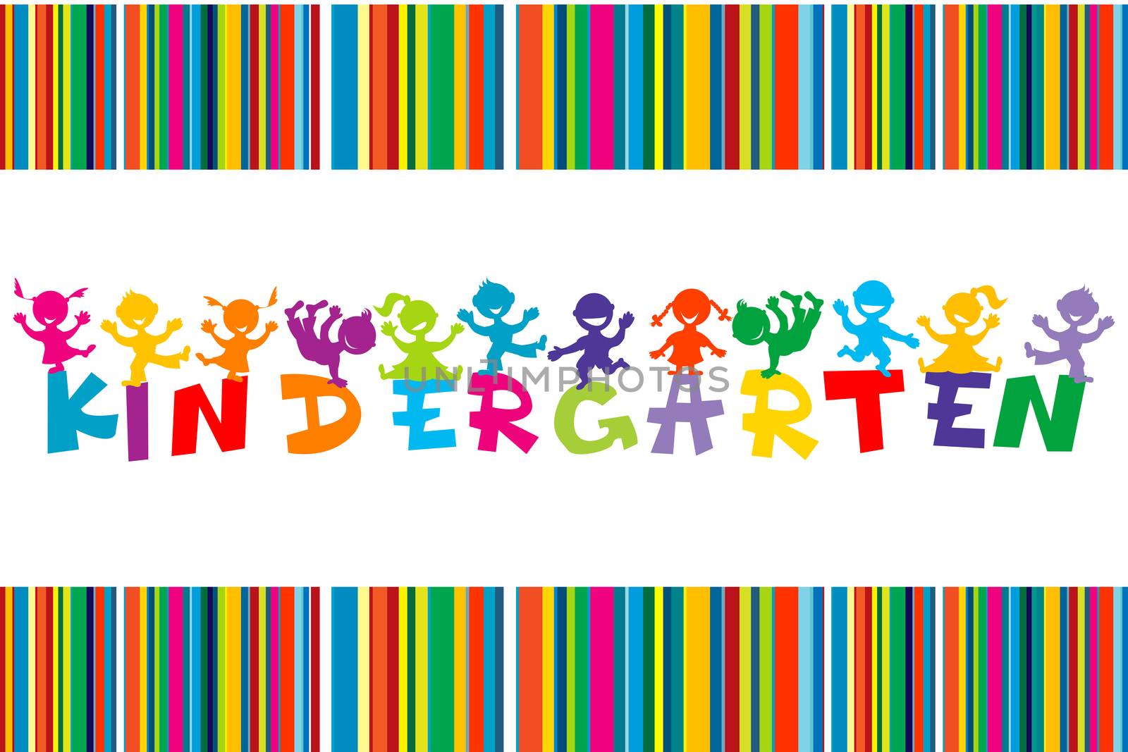 Kindergarten poster with colored cartoon children