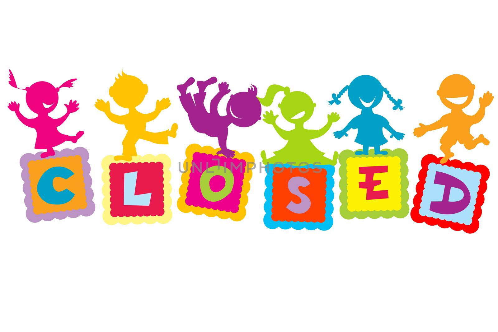 Closed sign with cartoon kids by hibrida13