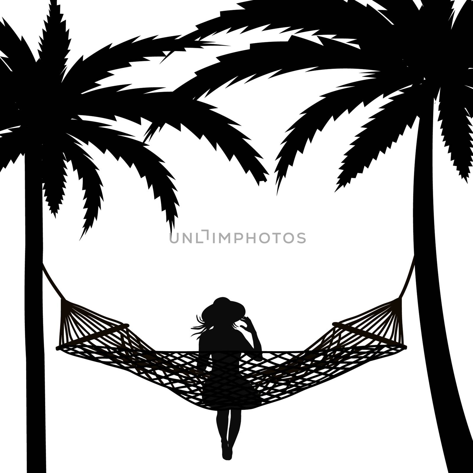 Tropical scene with palms and woman relaxing in a hammock by hibrida13