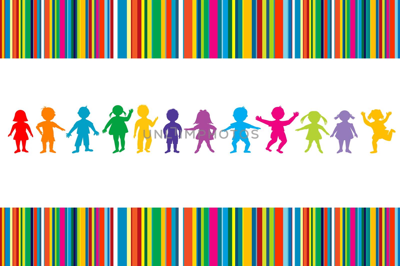 Cartoon colored children on stripped background by hibrida13