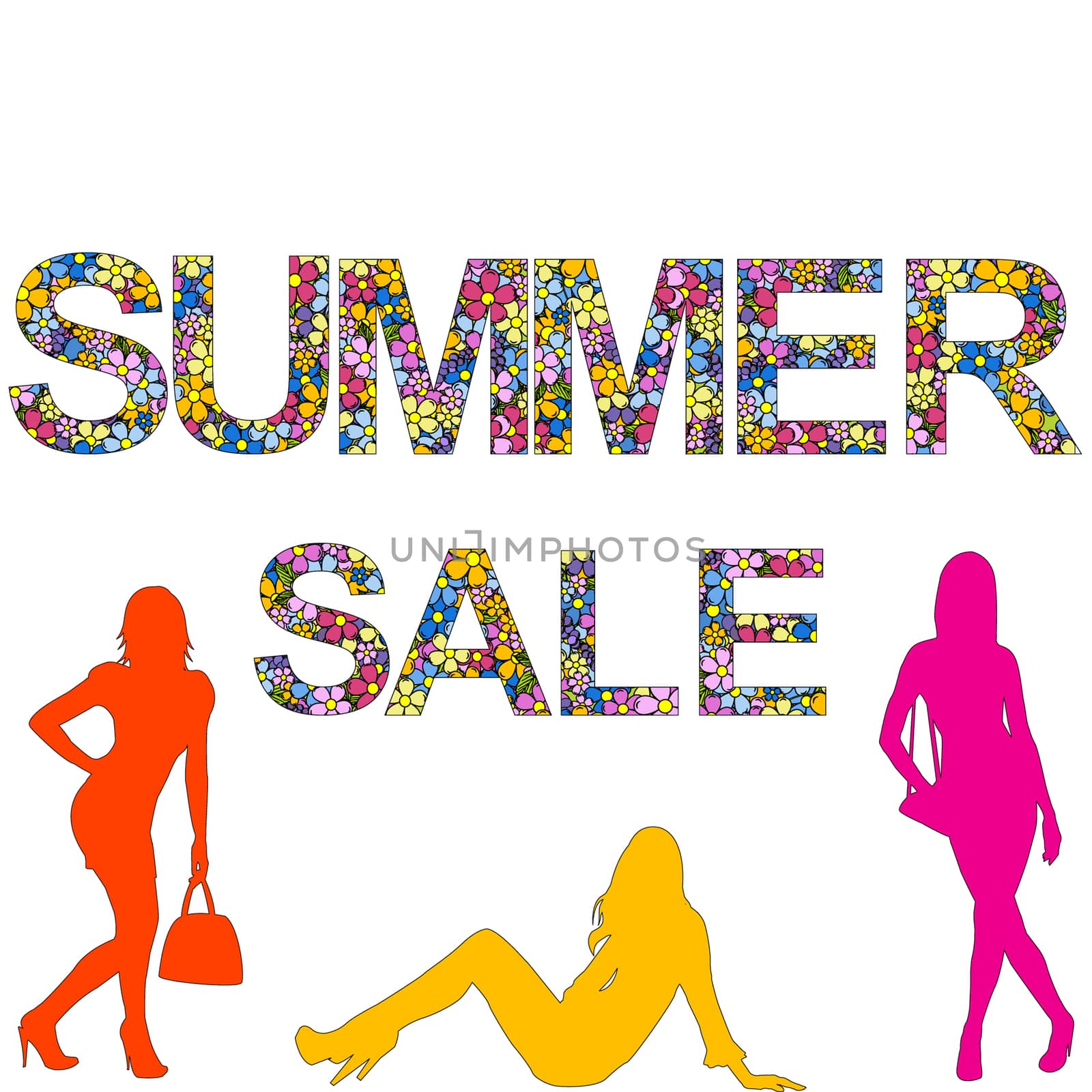 Summer sale background with women silhouettes