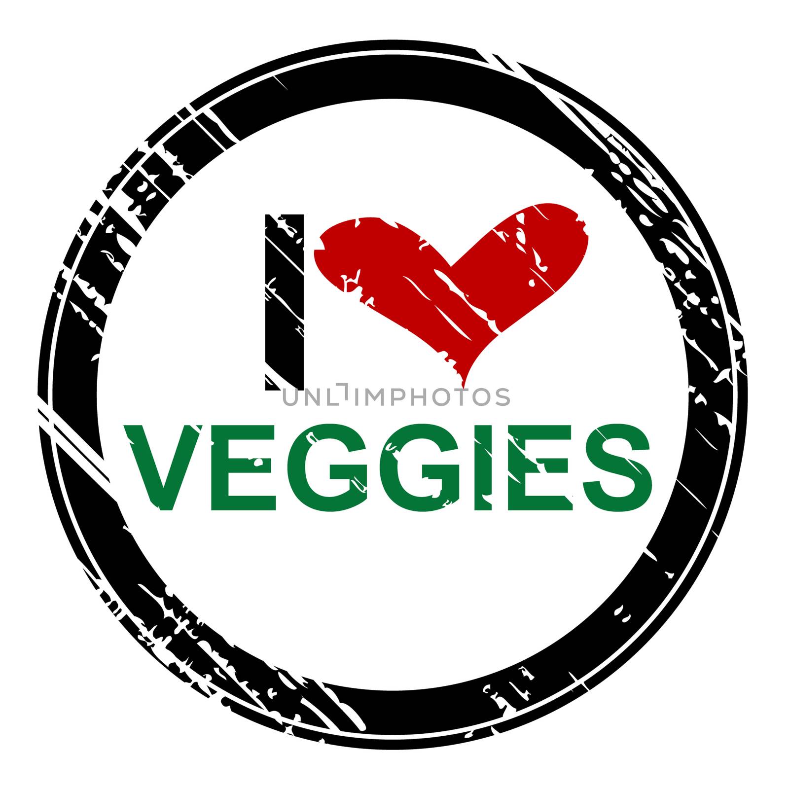 Rubber stamp with the text I love veggies by hibrida13