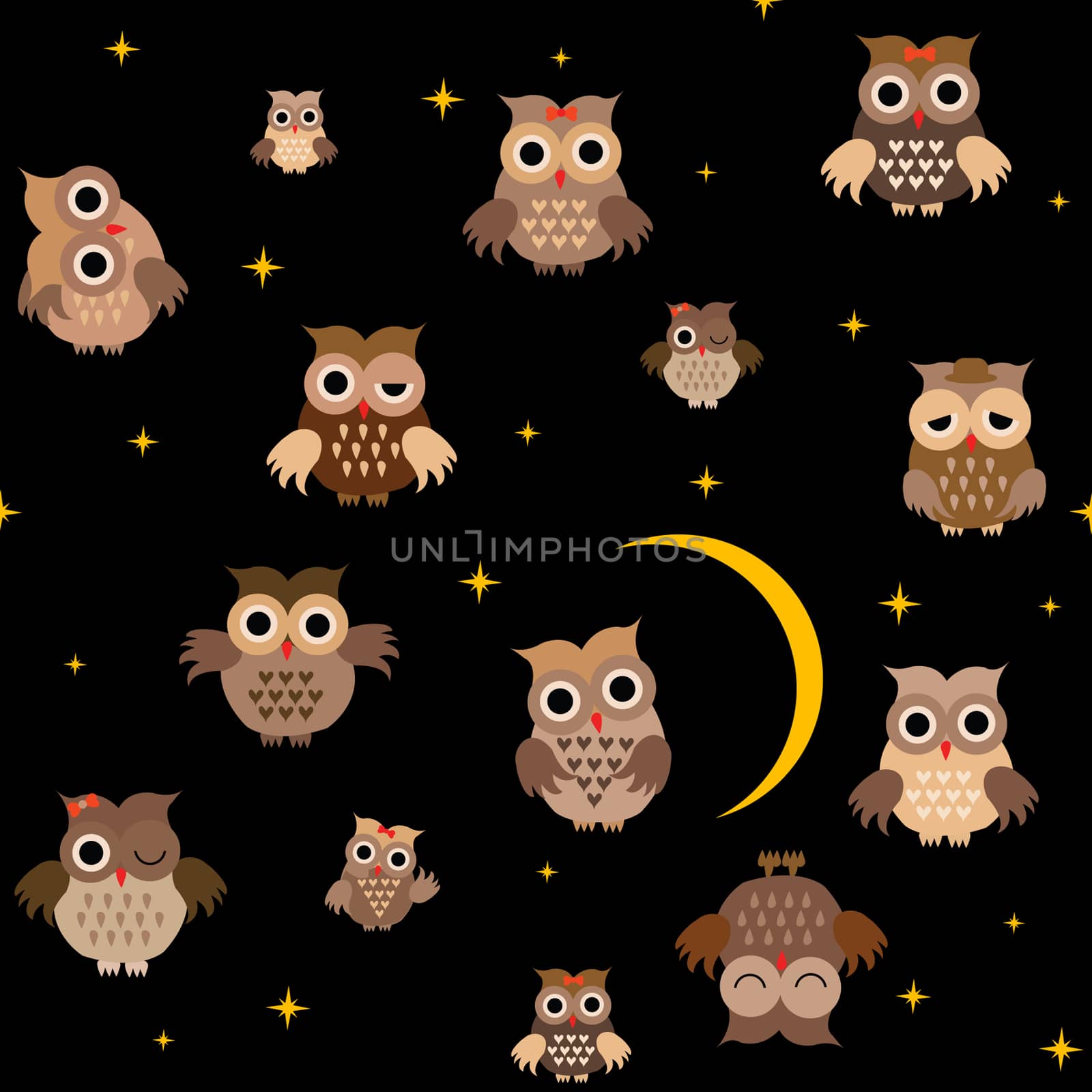Cartoon owls in the night