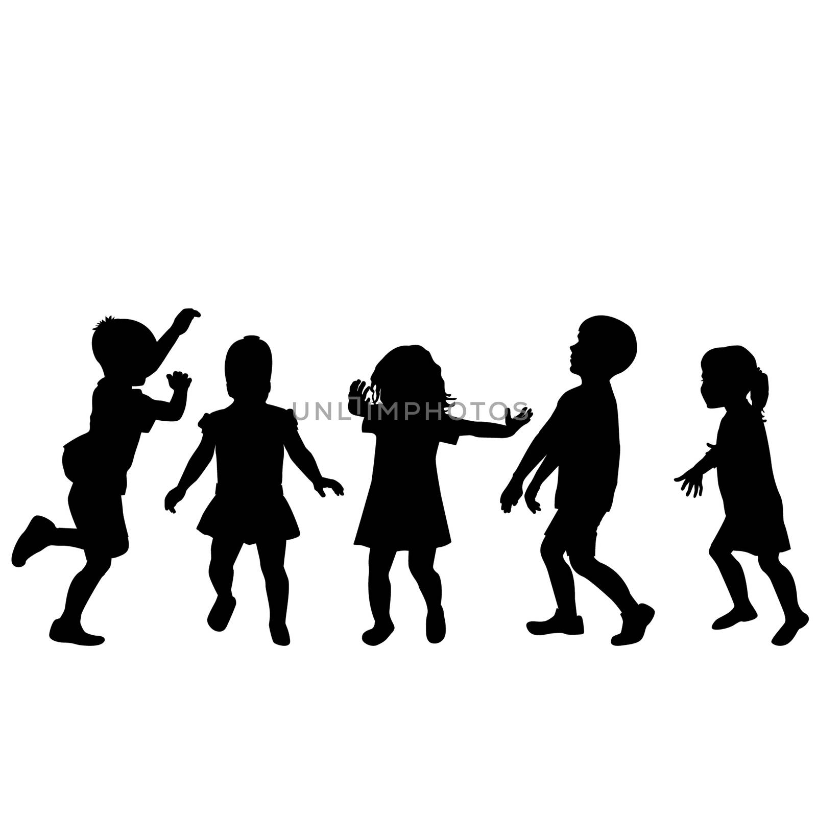 Children silhouettes playing on white background by hibrida13