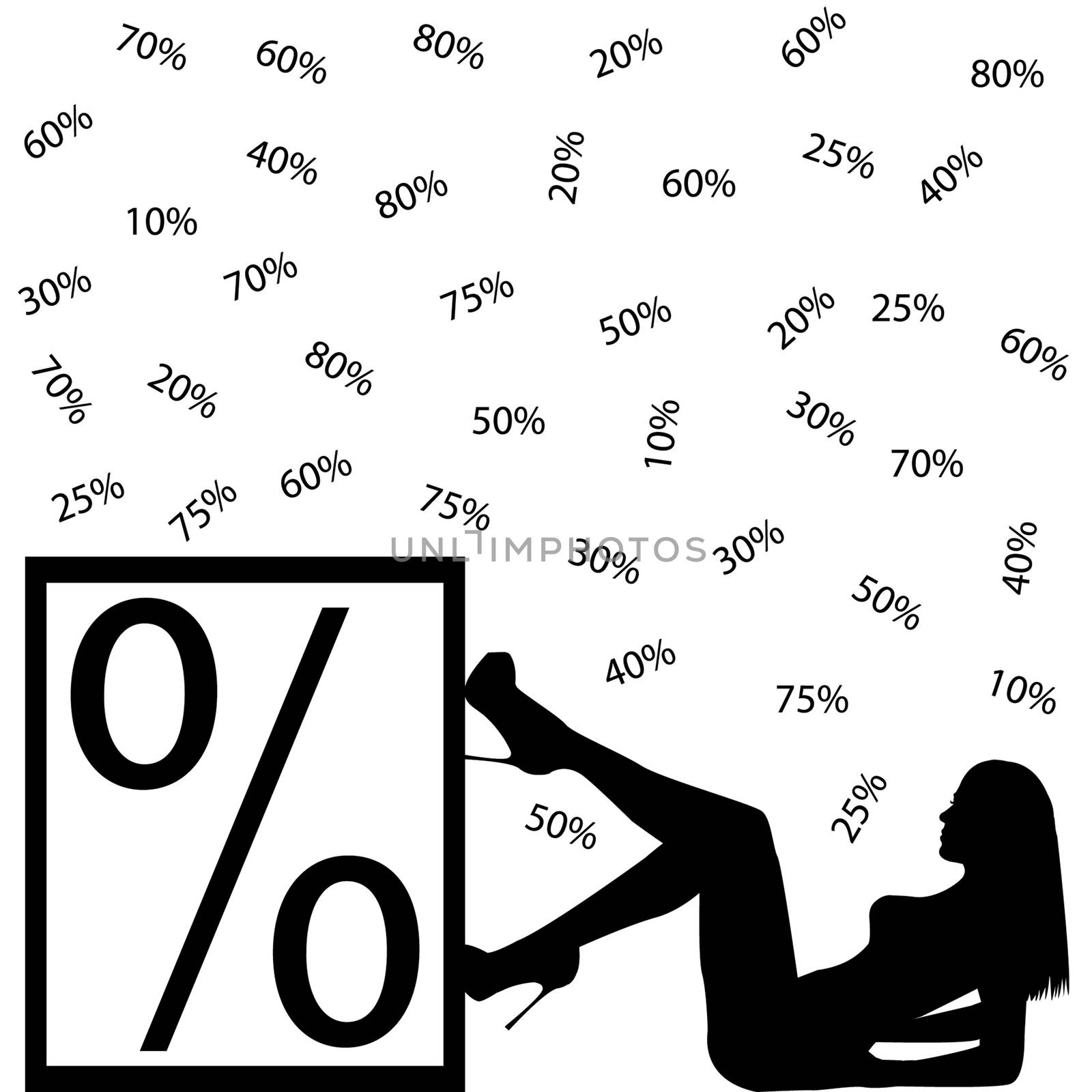 Sale concept with woman pressing percentage symbol