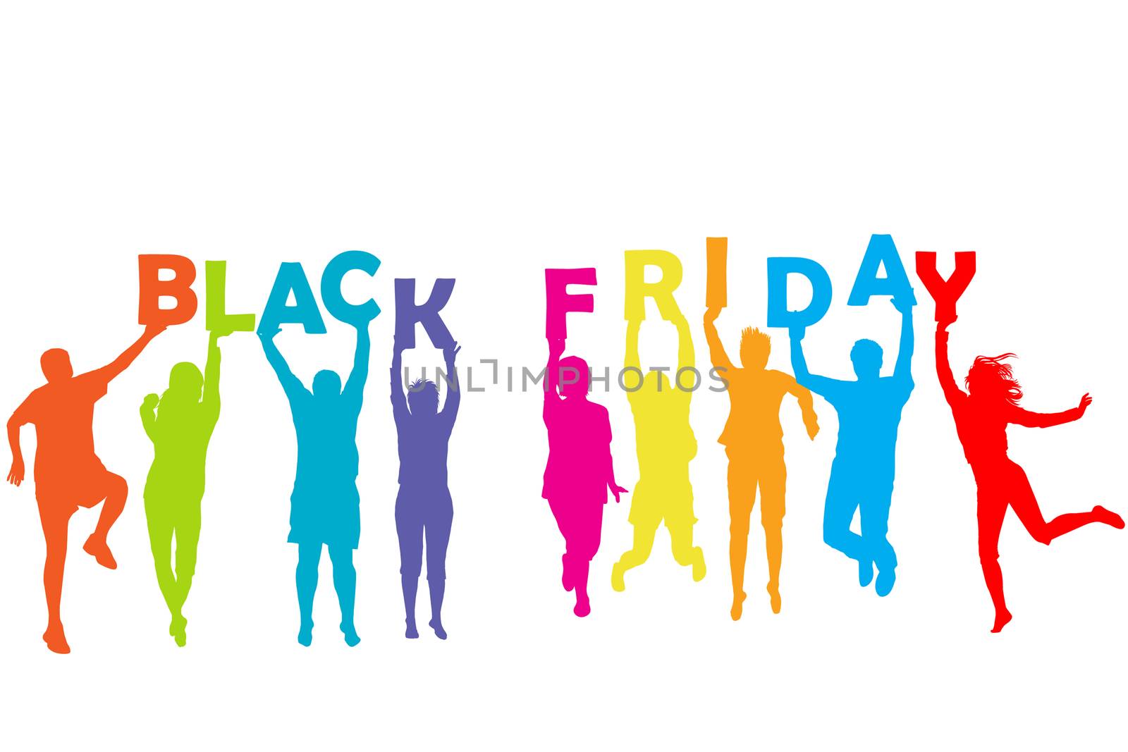 Silhouette of people holding letters with Black Friday offer