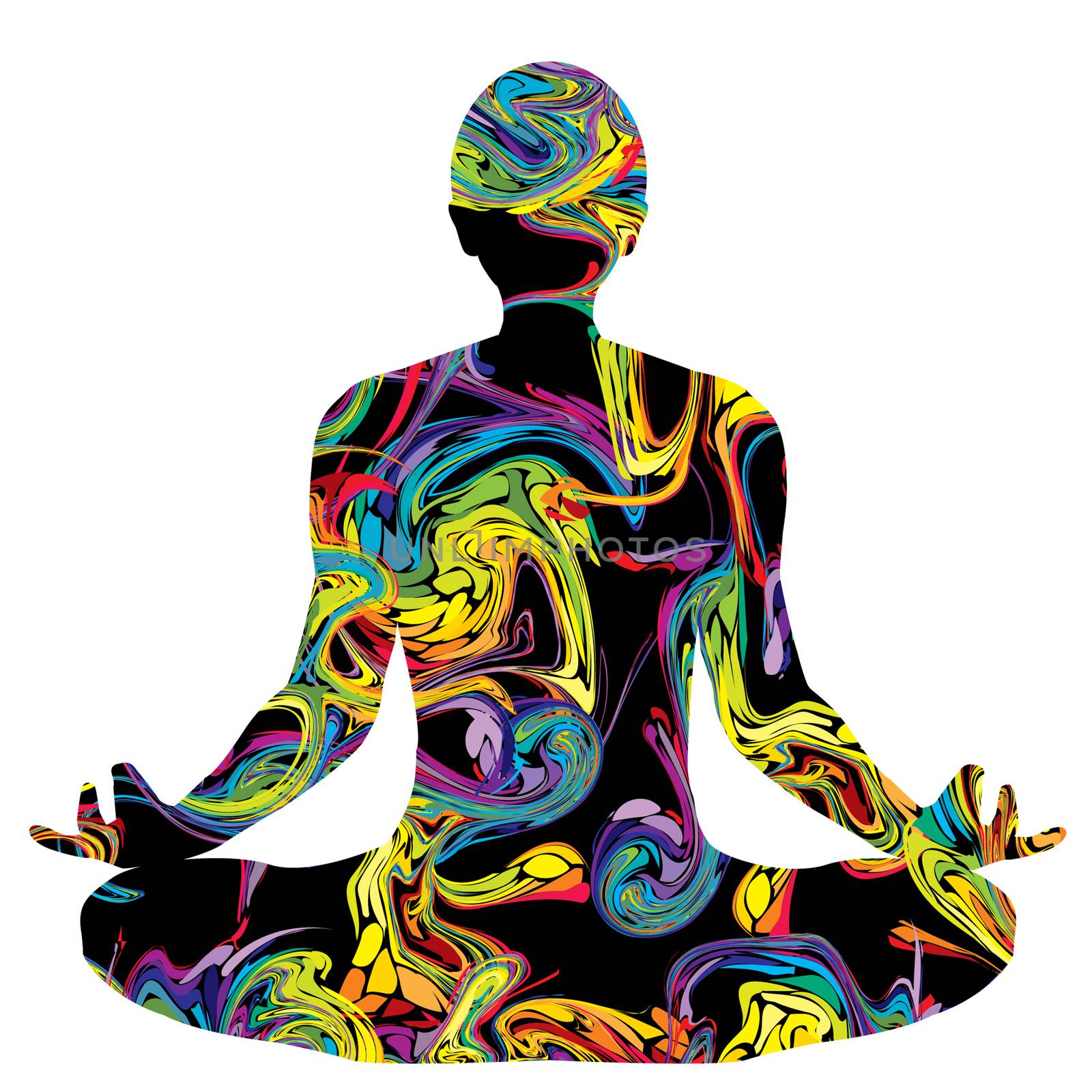 Colorful silhouette of a man in lotus pose
