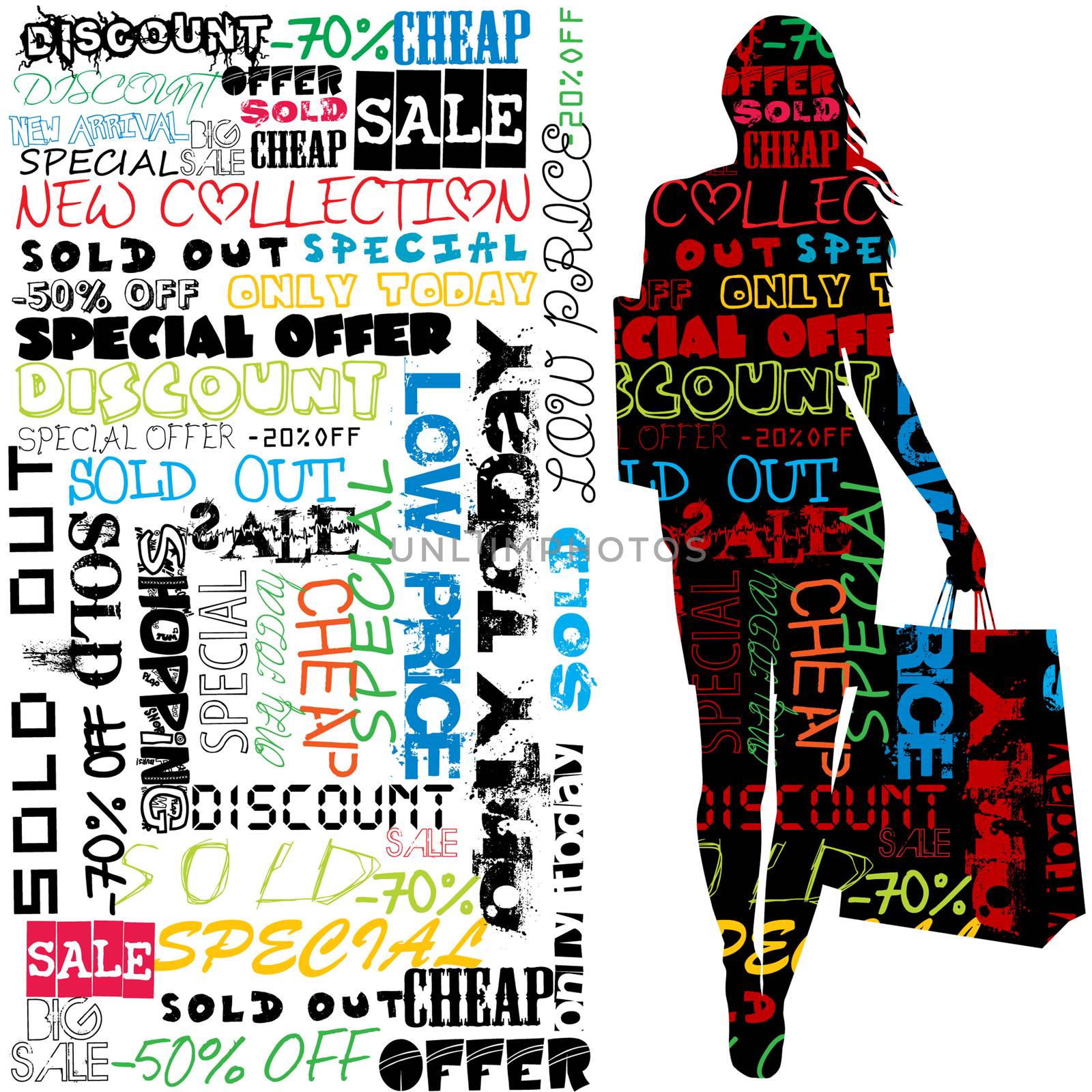 Shopping concept with silhouette of woman holding shopping bags by hibrida13