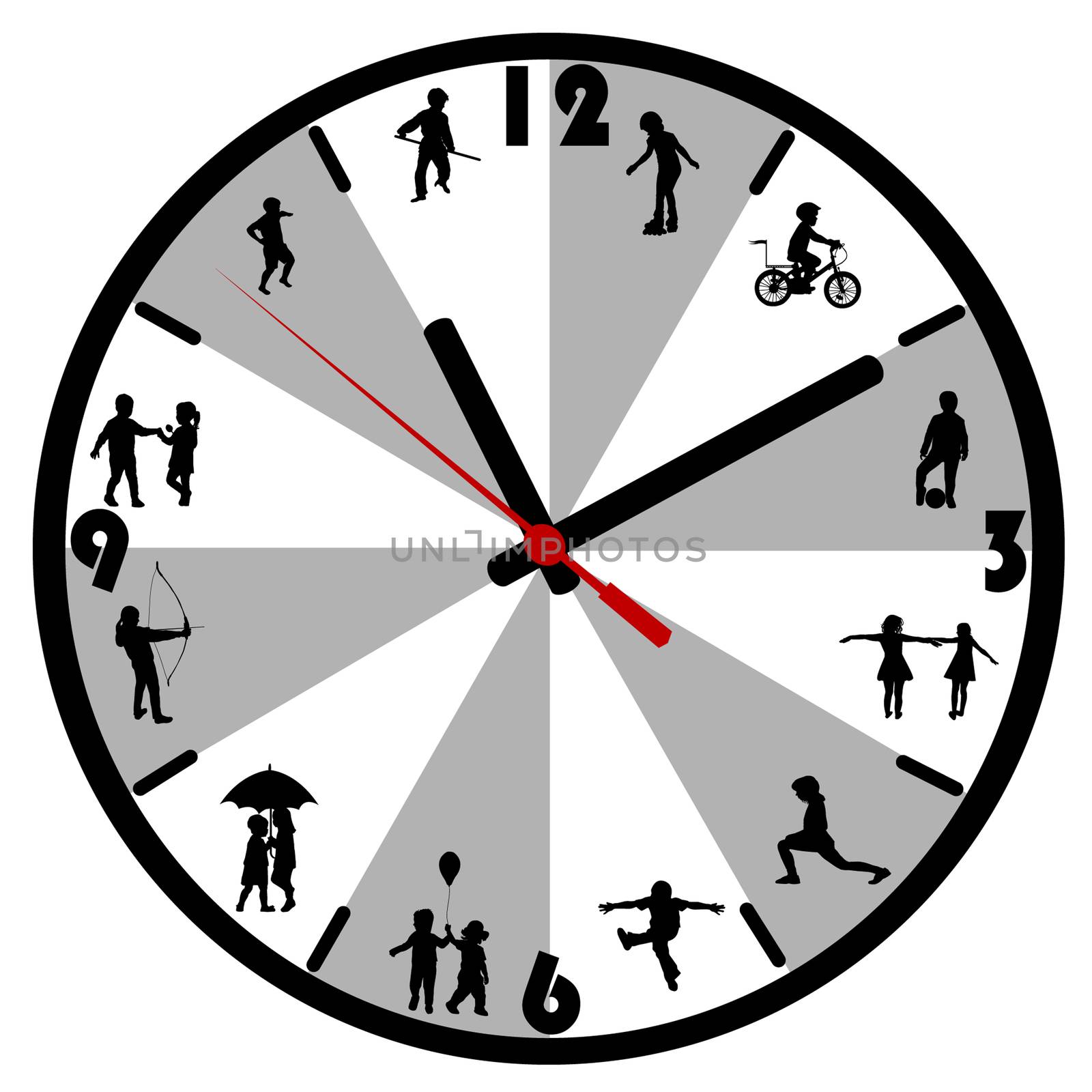 Wall clock with silhouettes of children by hibrida13