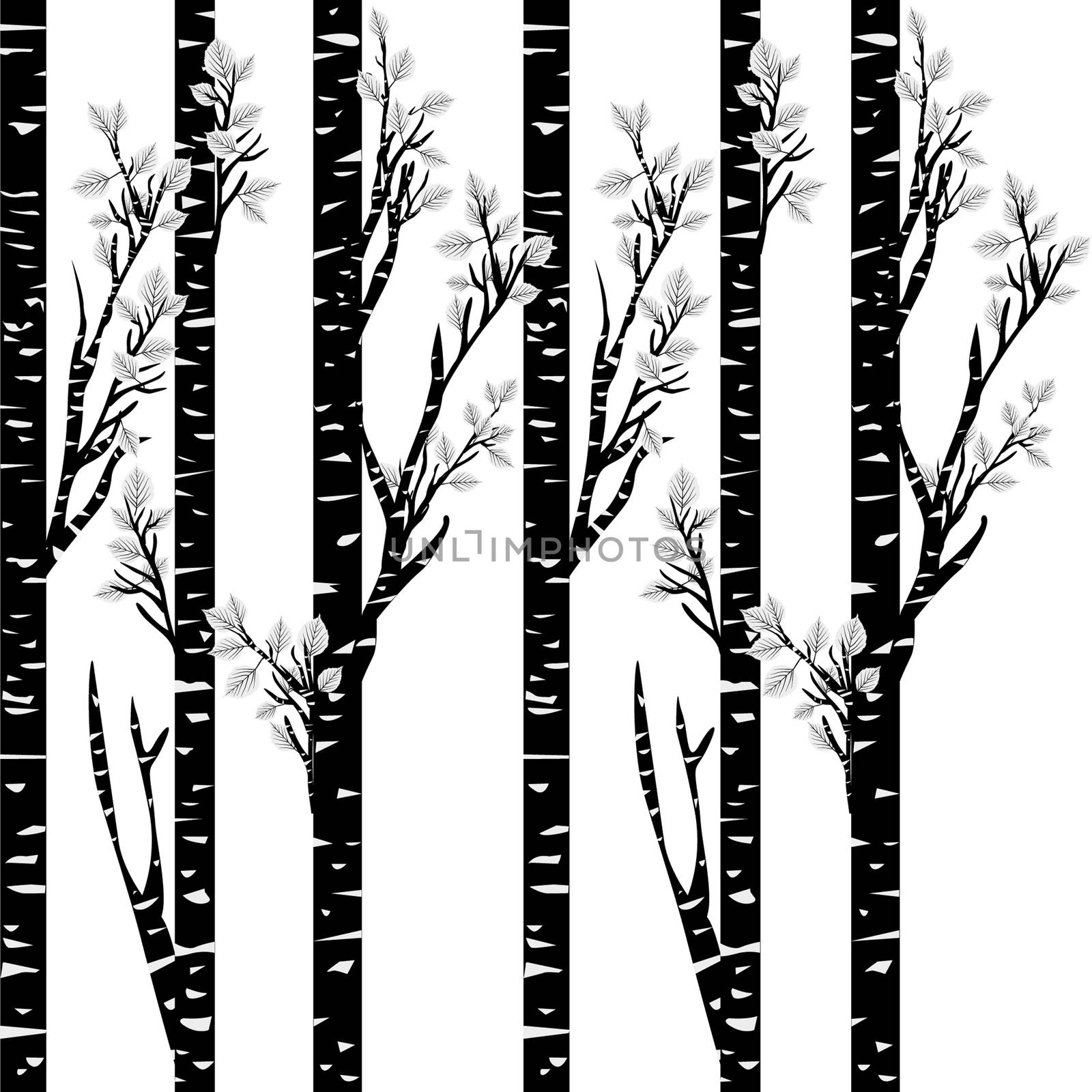 Stylized black birch on white background