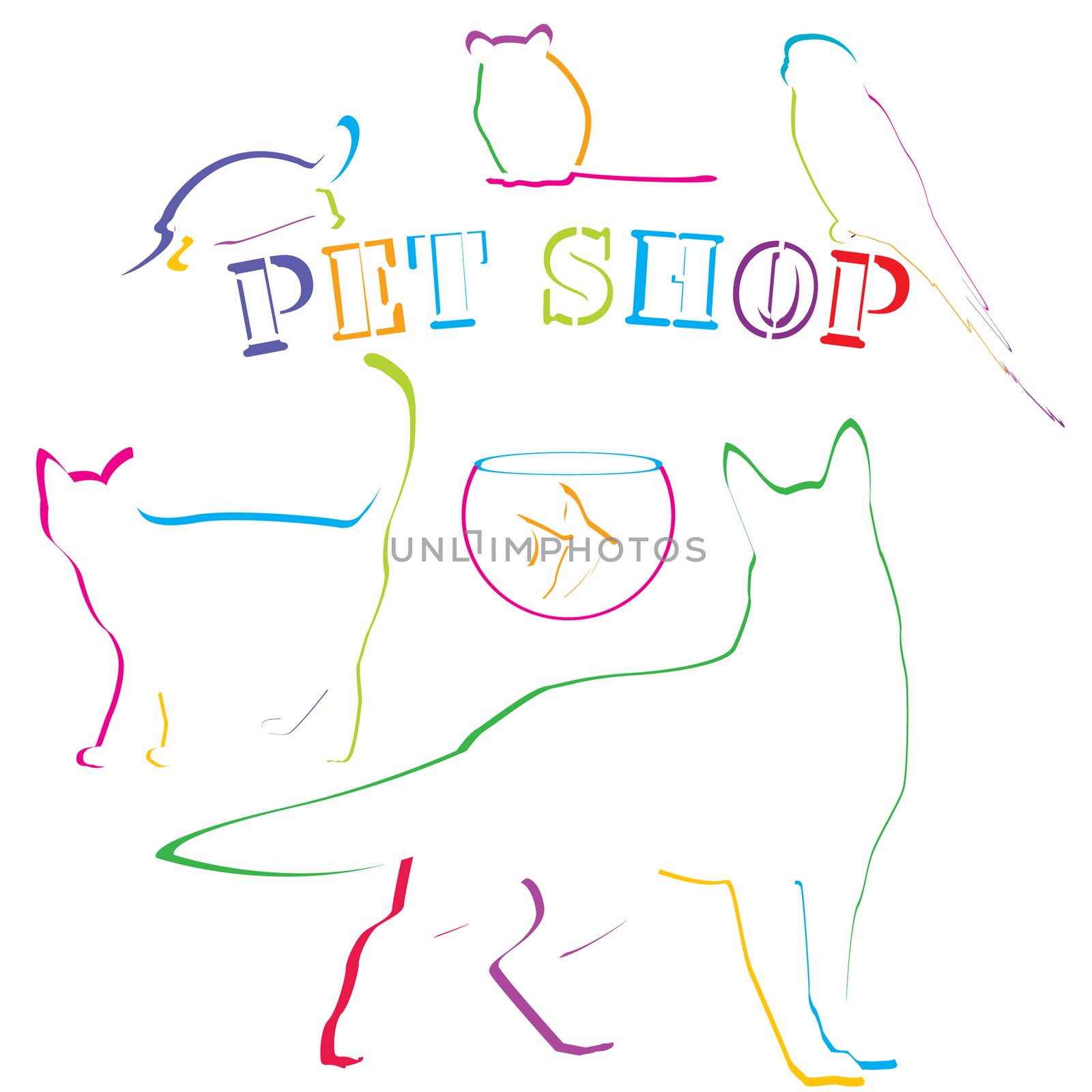 Pet shop design with colored hand drawn pets by hibrida13