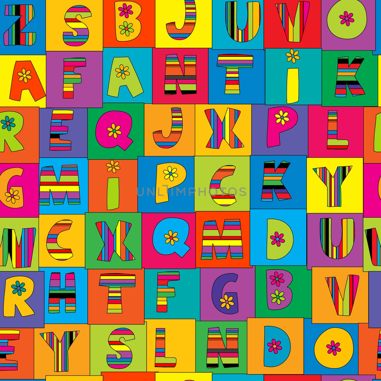 Cute colorful geometrical seamless with English alphabet