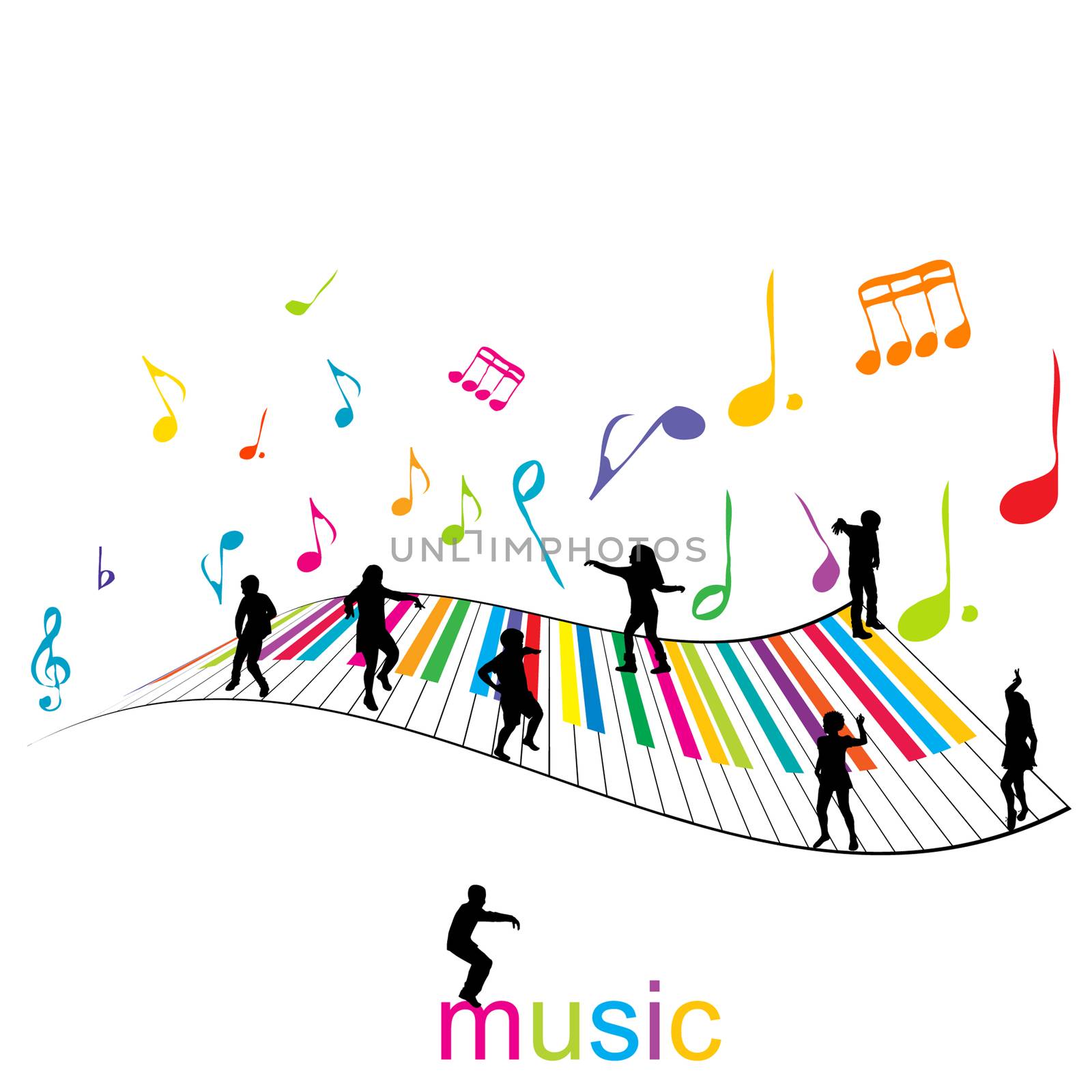 Music poster with piano keys and children silhouettes by hibrida13