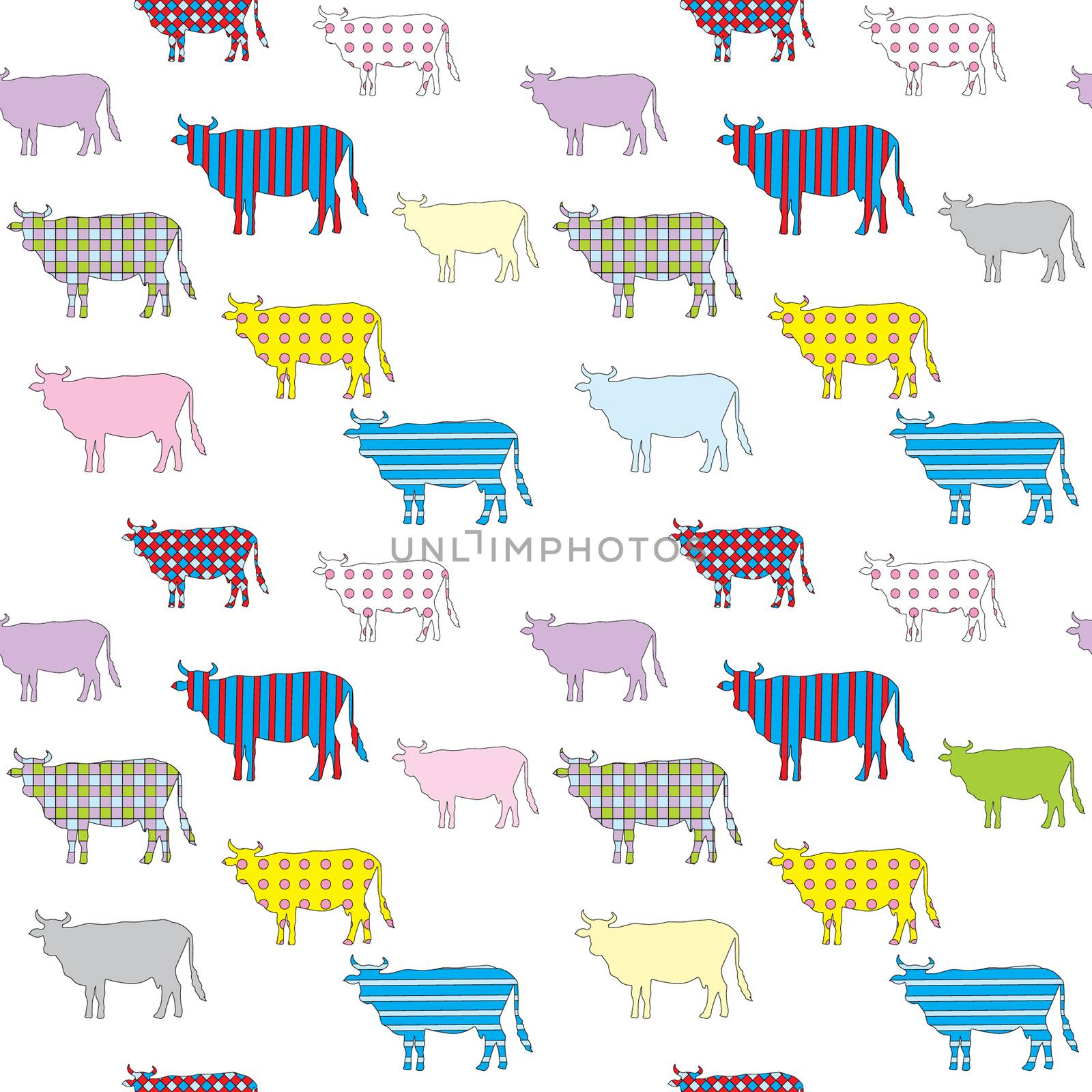 Seamless pattern with the colored image of silhouettes of cows w by hibrida13