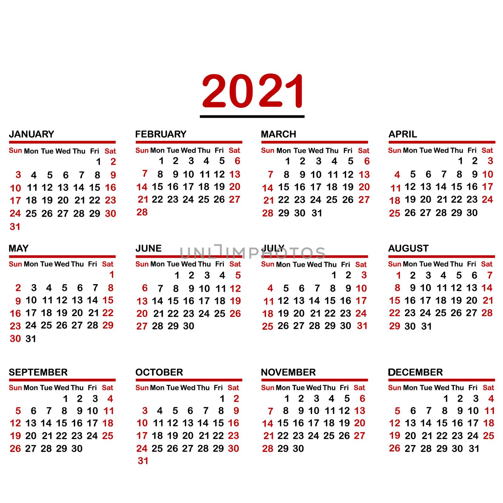 Minimalist calendar of year 2021 by hibrida13