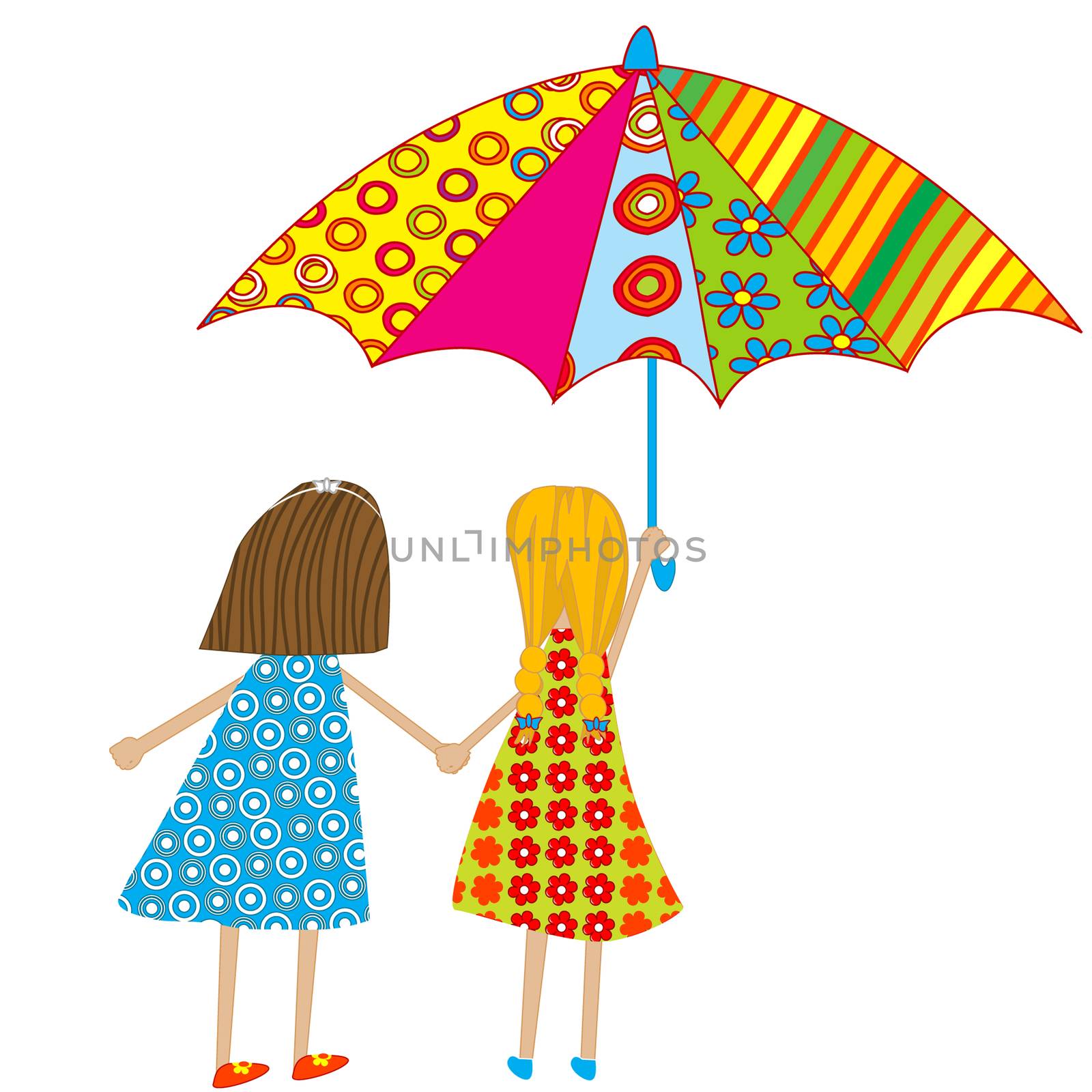 Two cartoon girls with an umbrella by hibrida13
