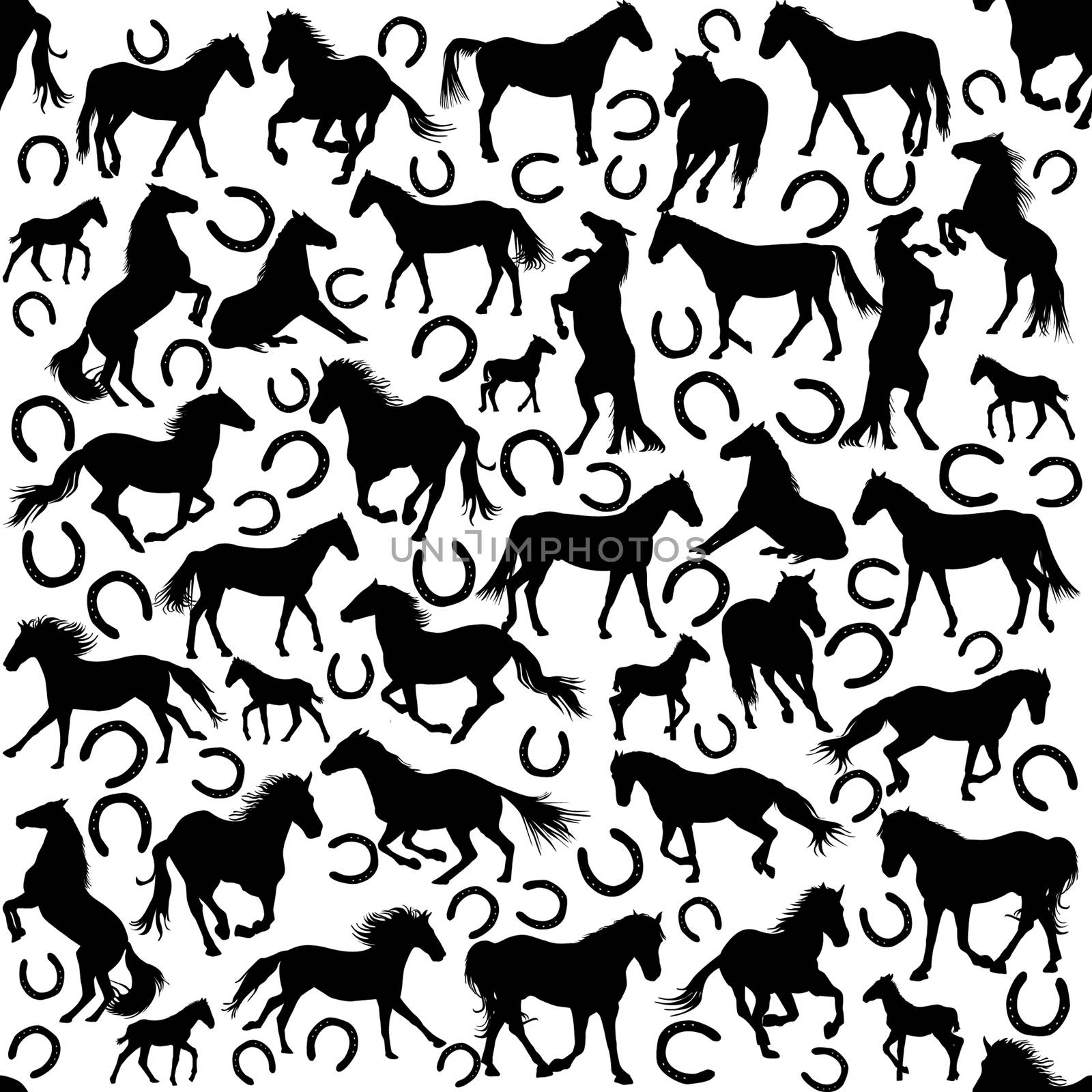 Seamless pattern with silhouettes of horses and horseshoes by hibrida13