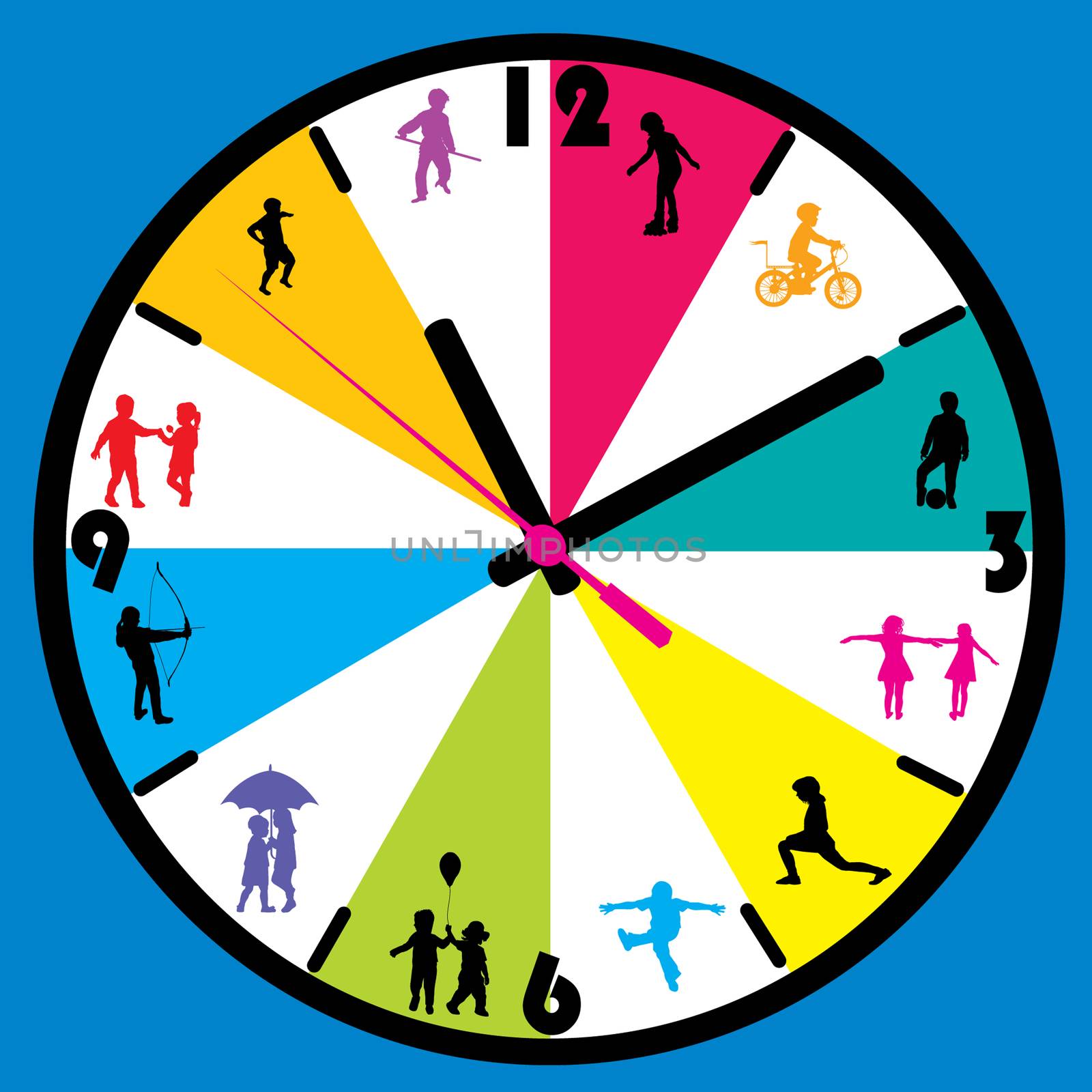 Clock face with children silhouettes by hibrida13