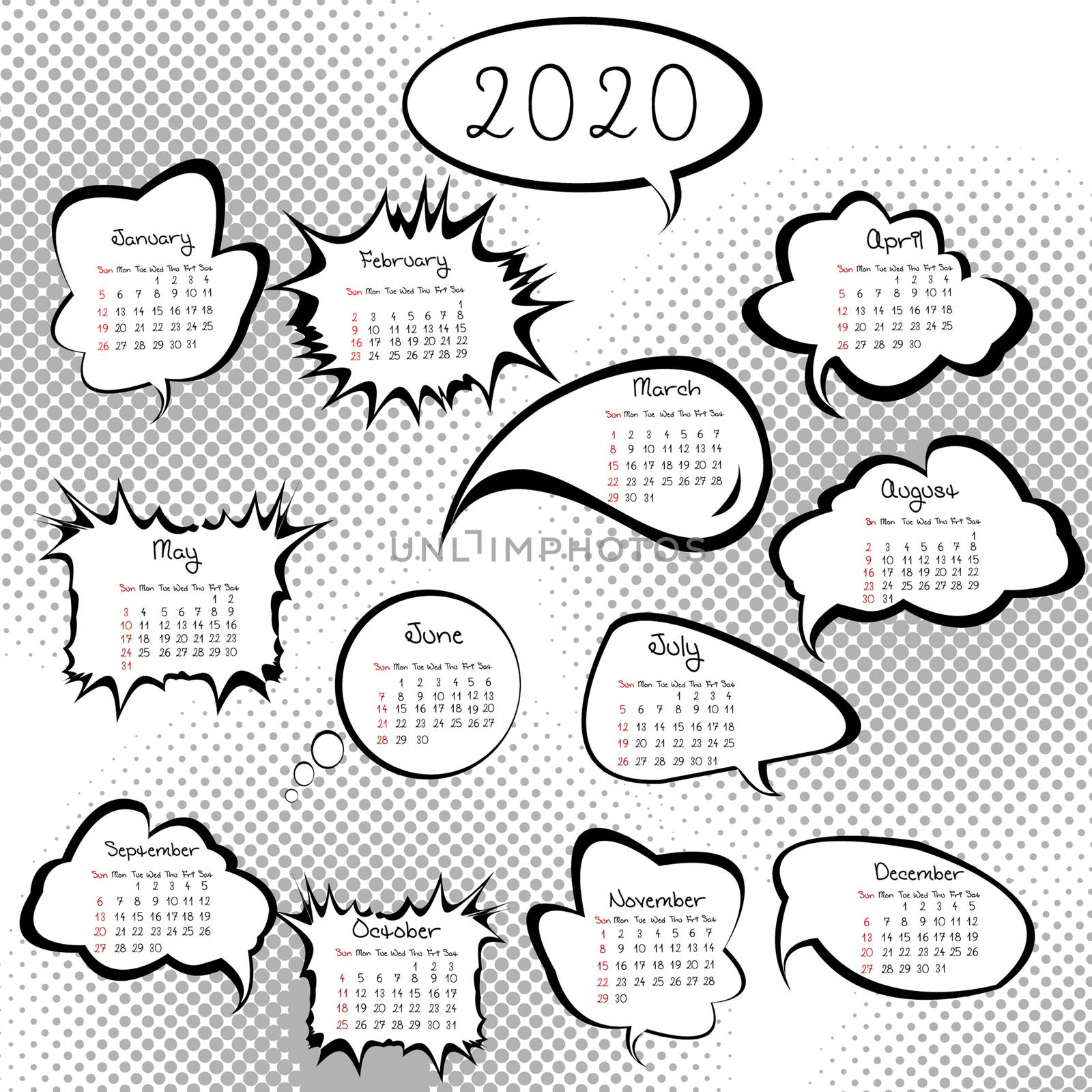 2020 calendar with speech bubbles