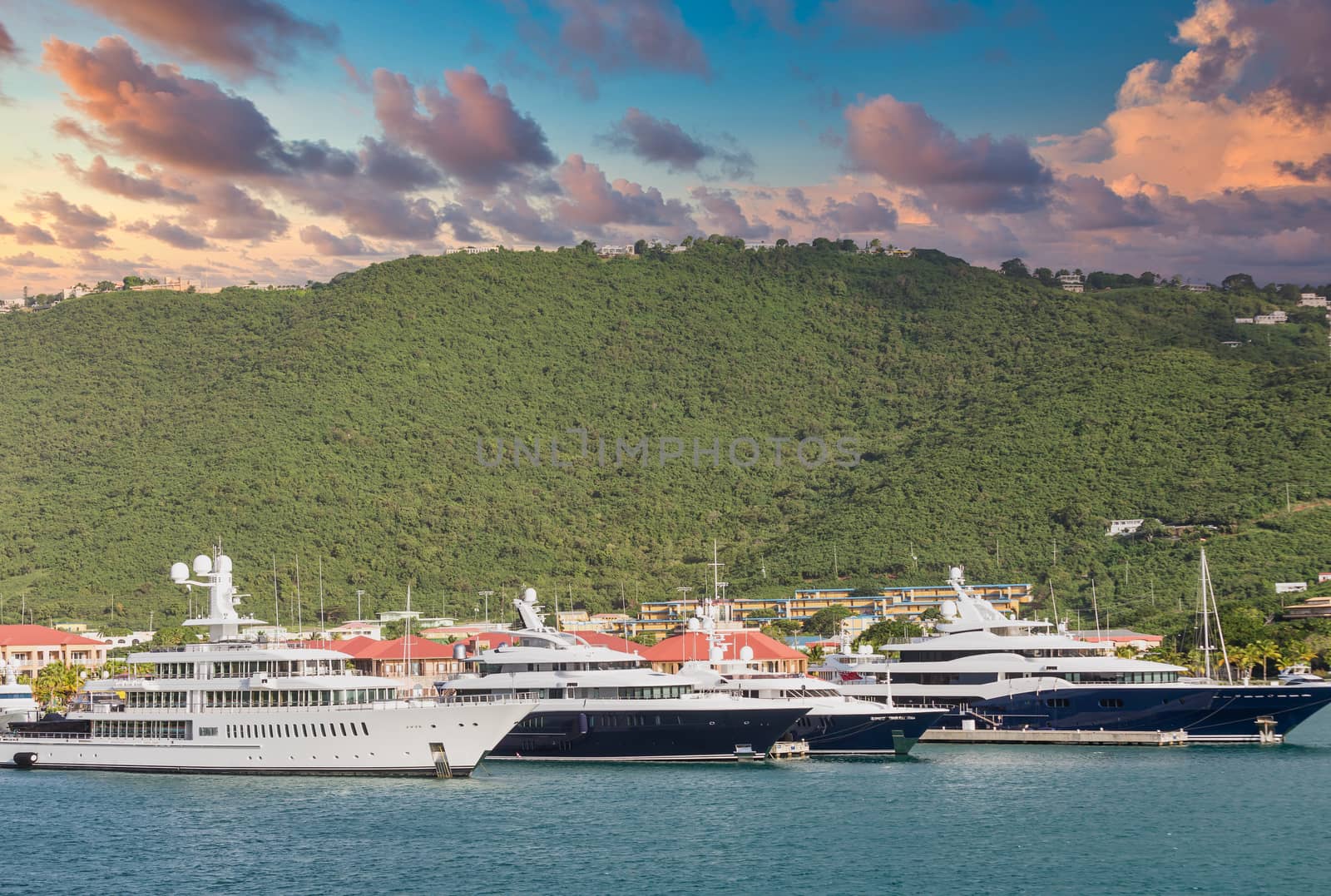 Huge Luxury Yachts in the harbor at St Thomas