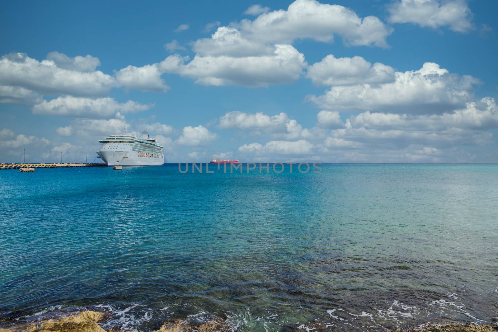 White Cruise Ship Docked Past Surf by dbvirago