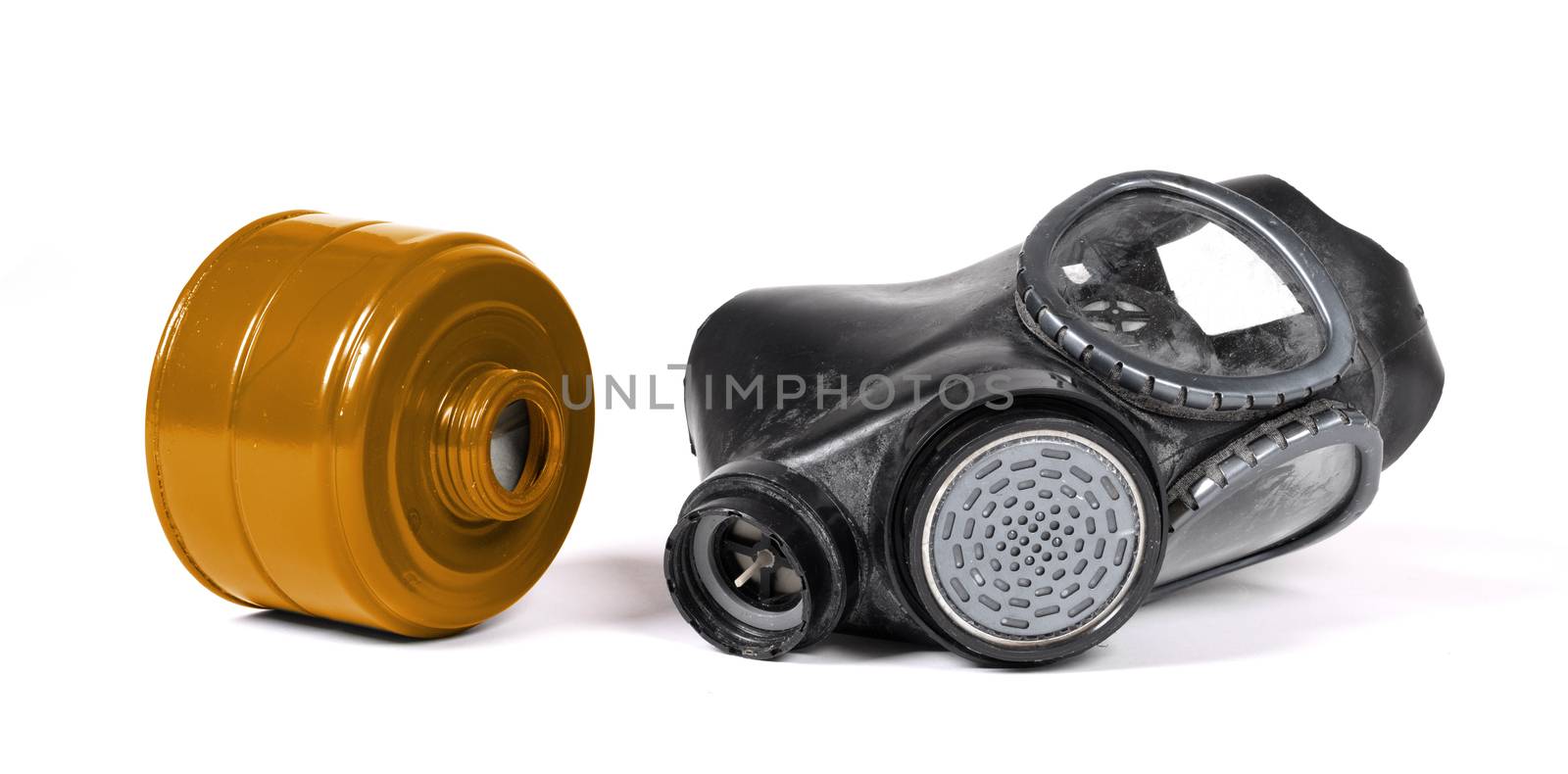 Vintage gasmask isolated on a white background - Orange filter