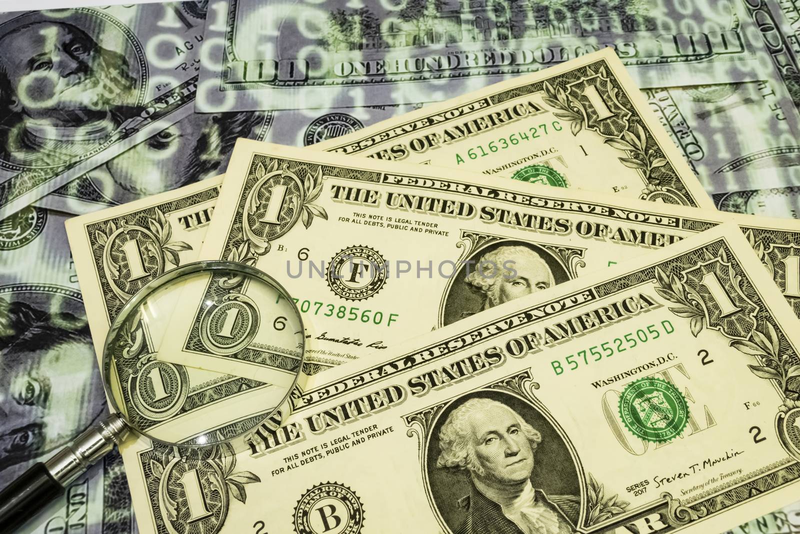 close up US dollar banknotes on background.