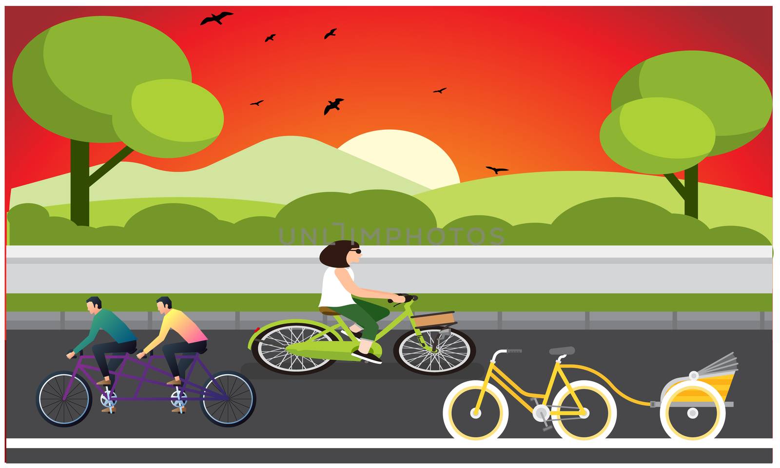 bicycle and tricycle is on road in the evening by aanavcreationsplus