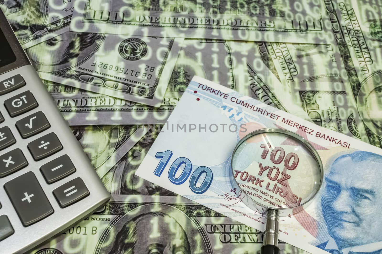 close up turkish lira banknotes on background