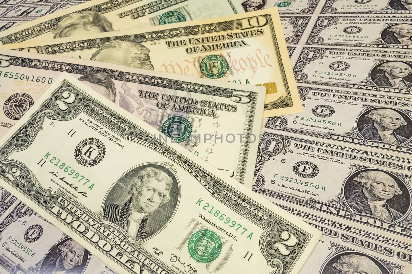 close up US dollar banknotes on background.