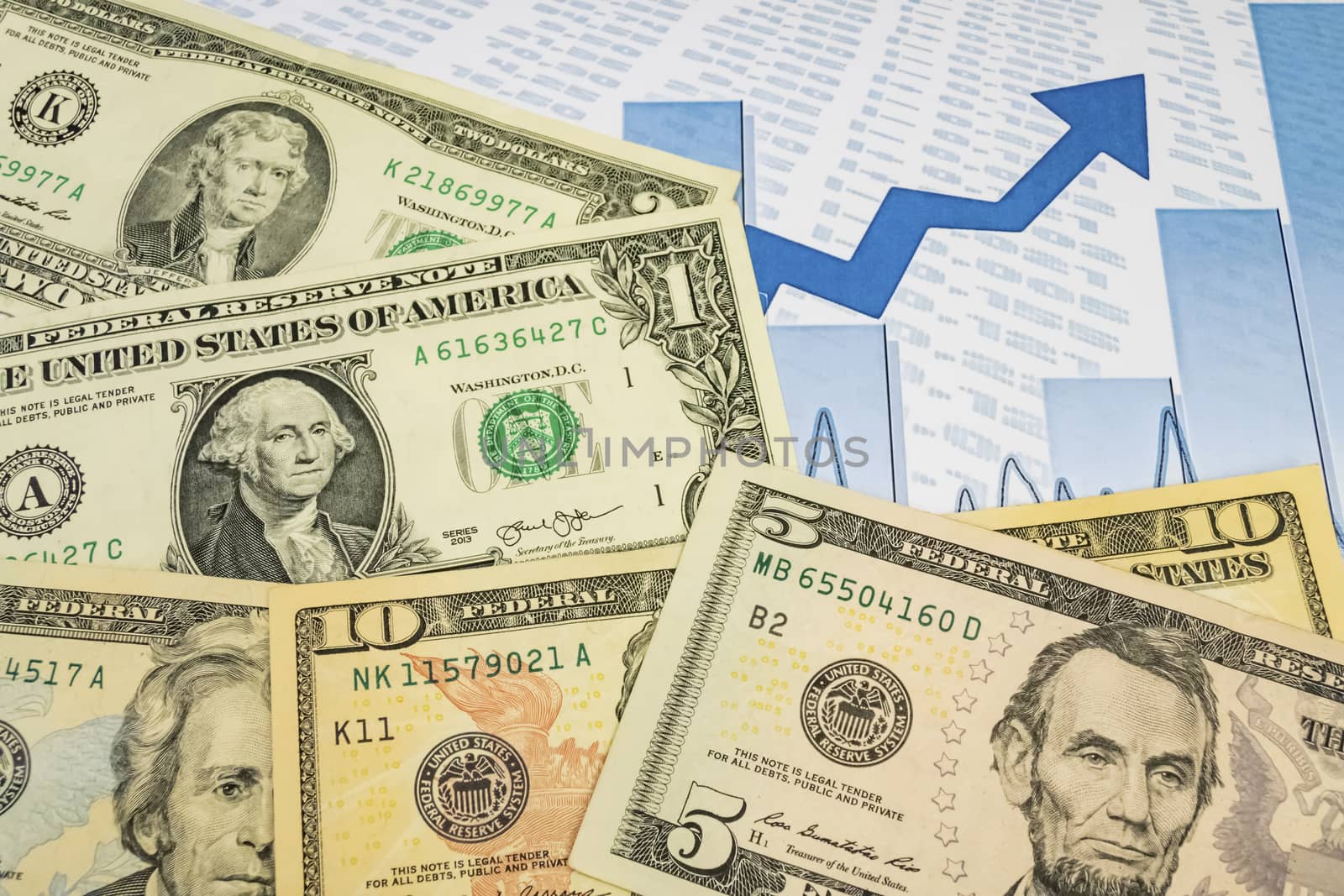 close up US dollar banknotes on background.