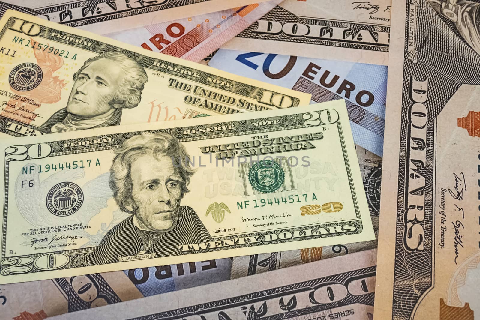 close up US dollar banknotes on background.