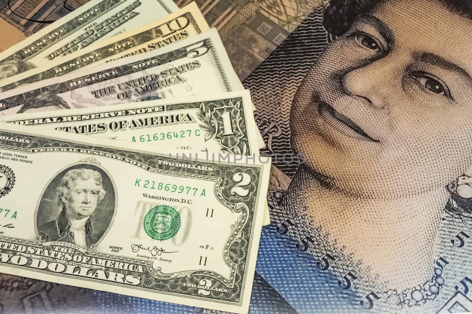 close up US dollar banknotes on background.