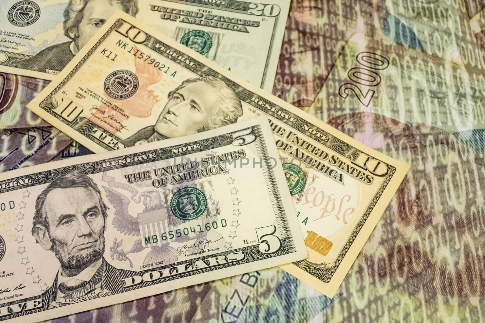 close up US dollar banknotes on background.