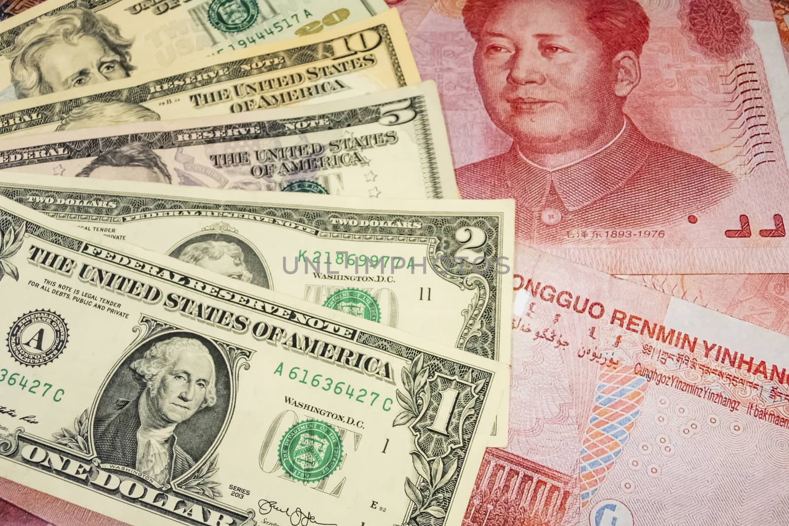 close up US dollar banknotes on background.