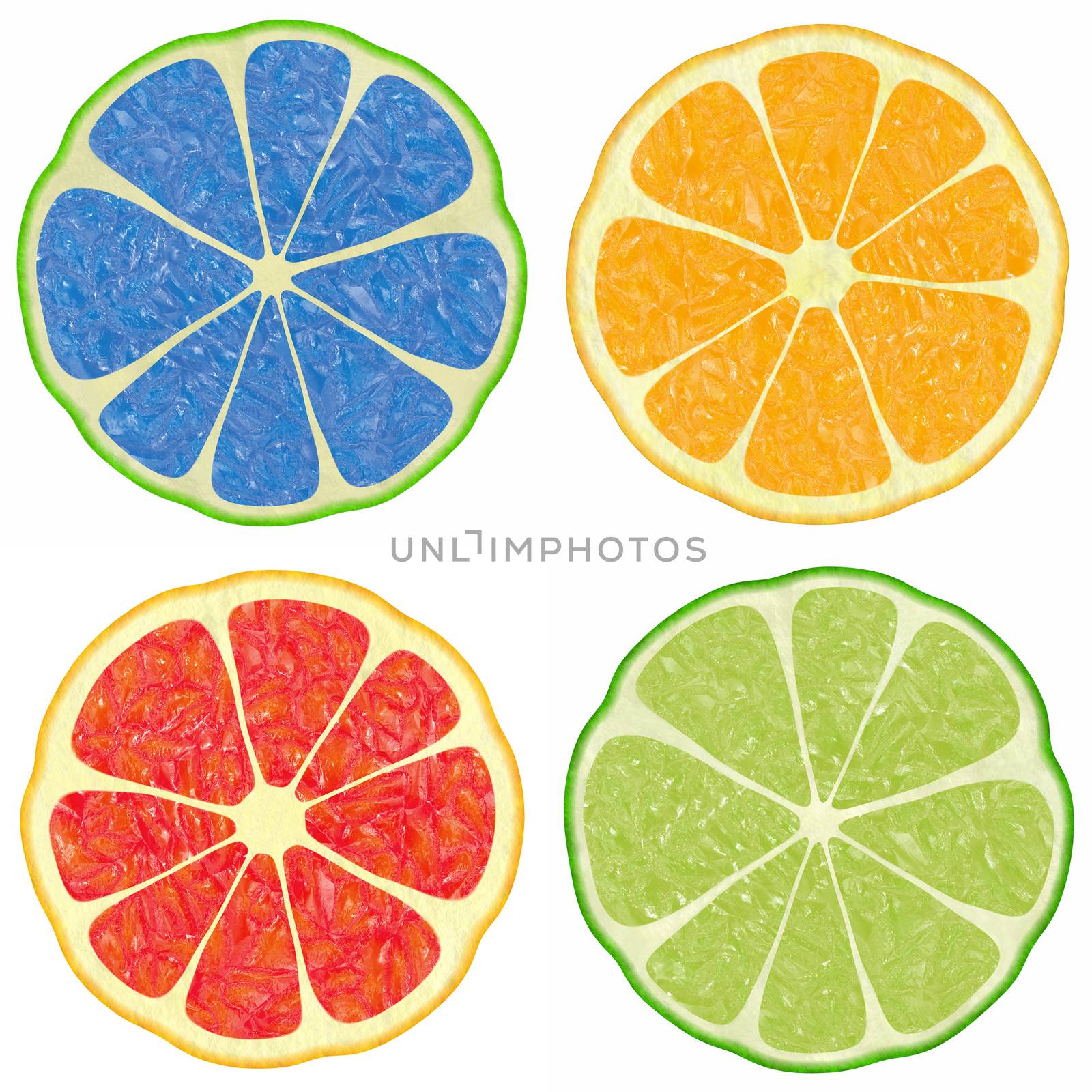 The image of illustrations of different color versions of citron fruit.