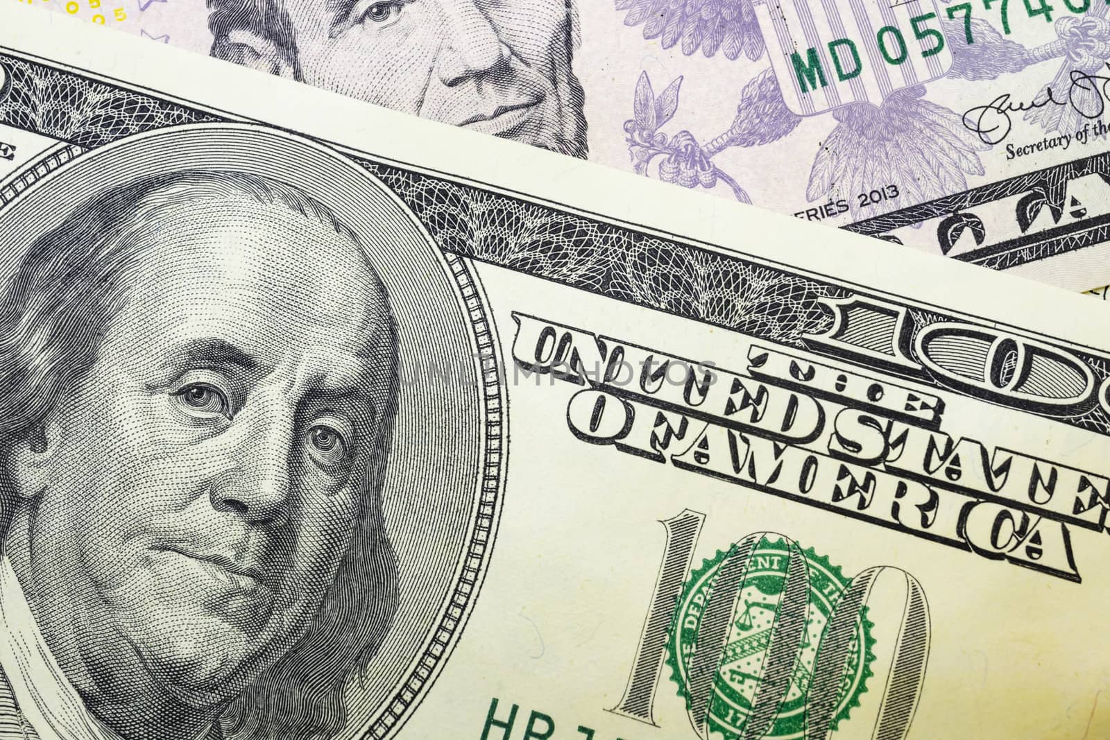 close up US dollar banknotes on background.