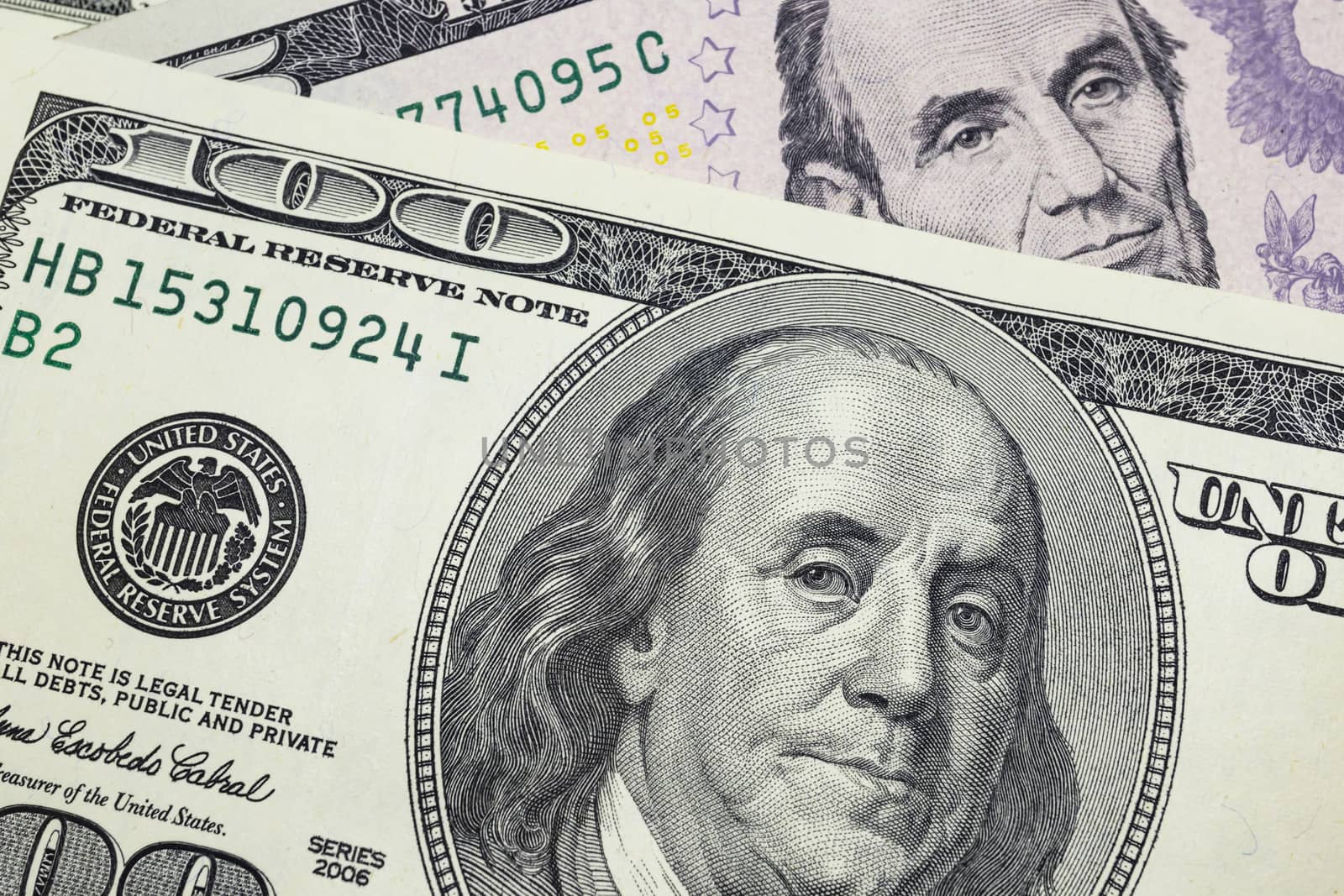 close up US dollar banknotes on background.