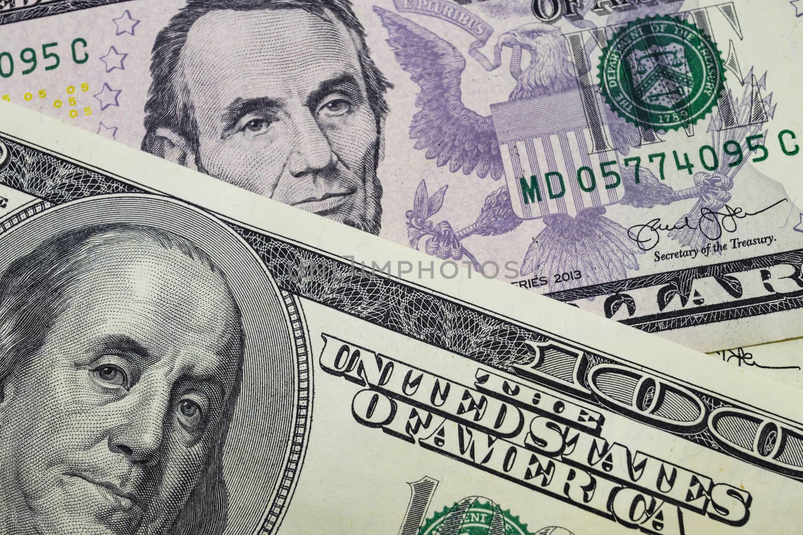close up US dollar banknotes on background.
