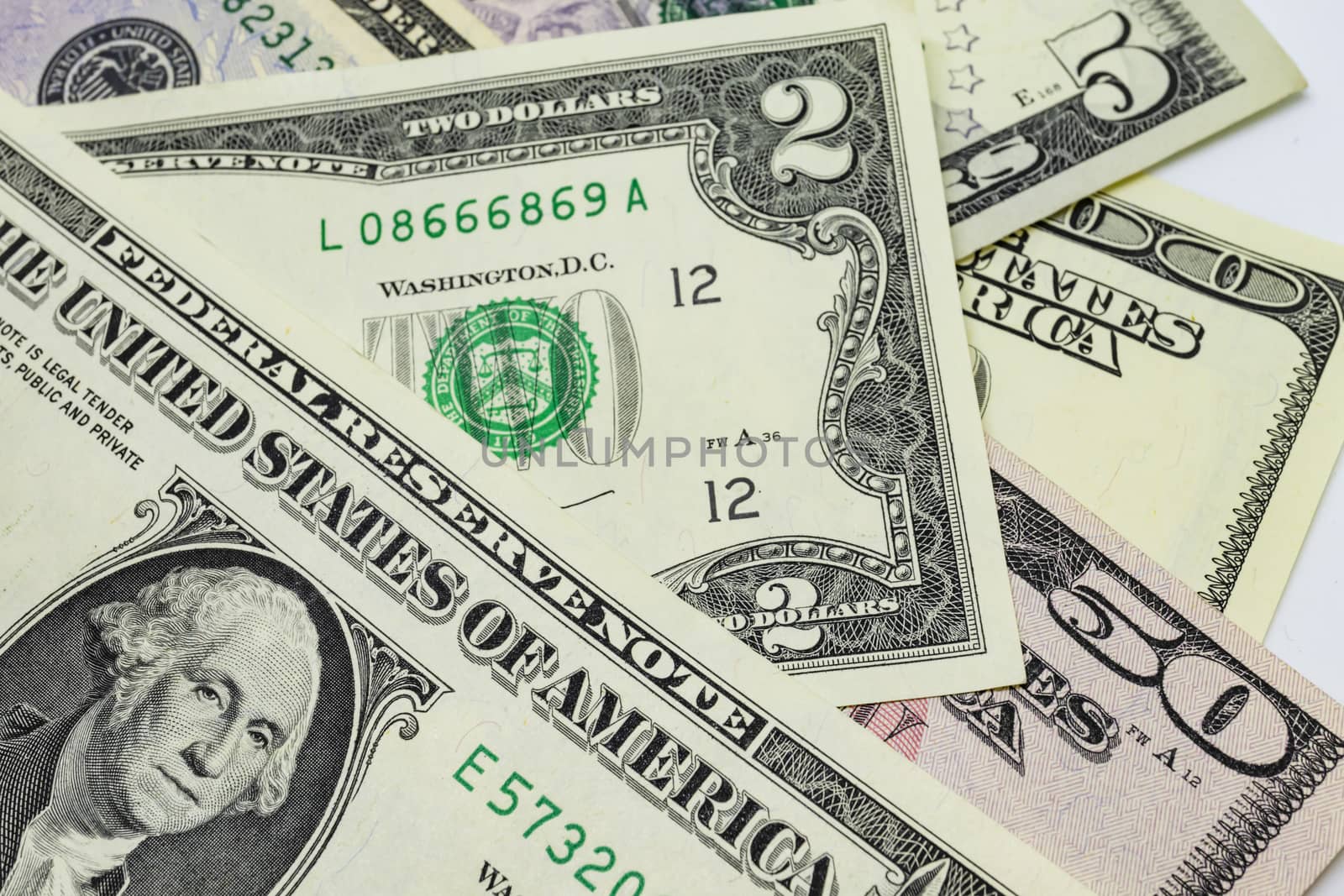 close up US dollar banknotes on background.