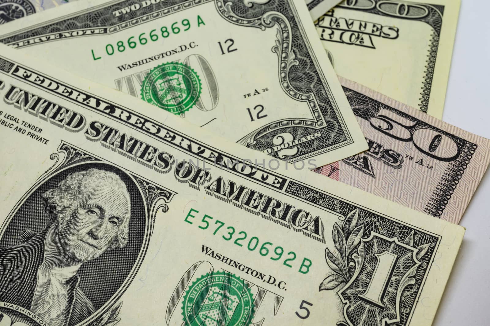 close up US dollar banknotes on background.