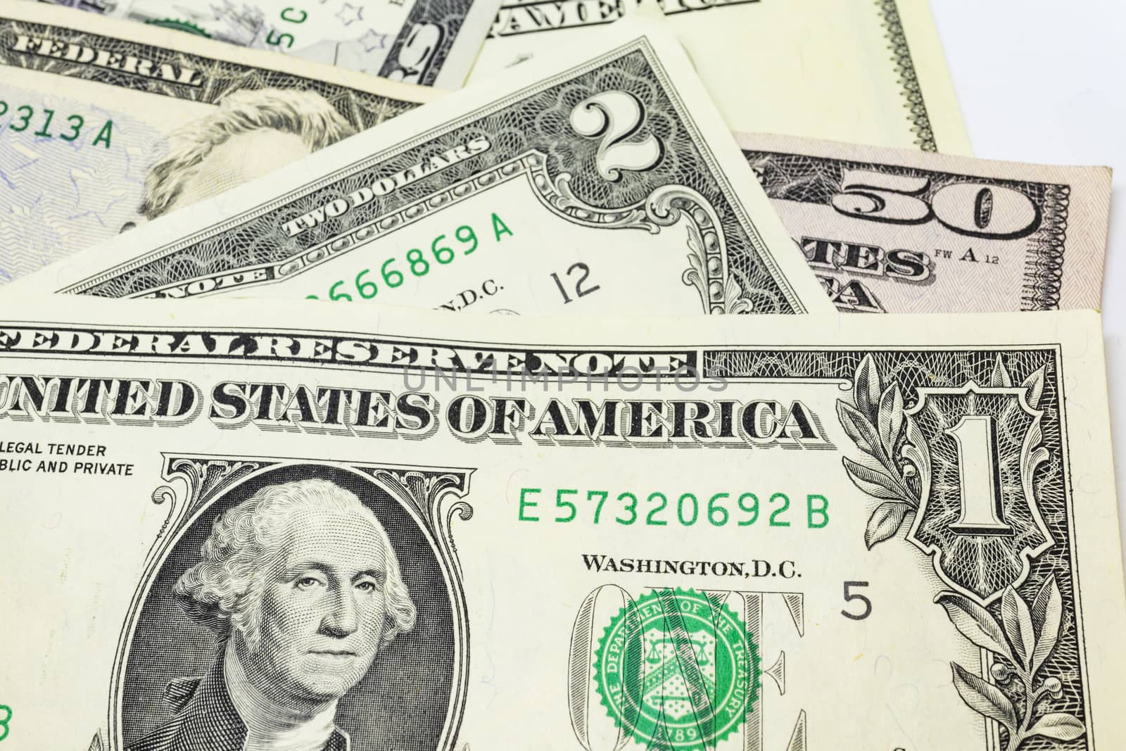 close up US dollar banknotes on background.