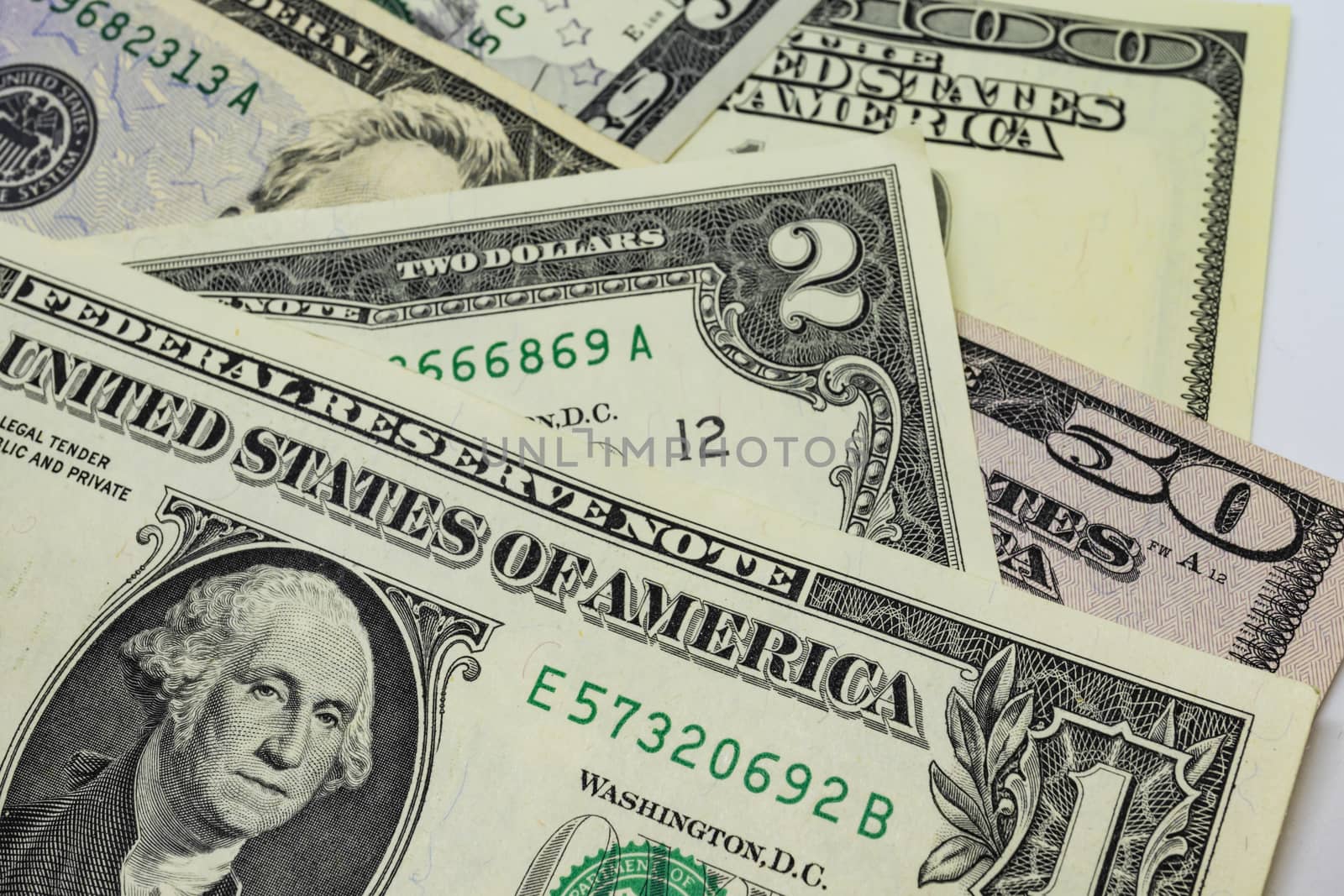 close up US dollar banknotes on background.