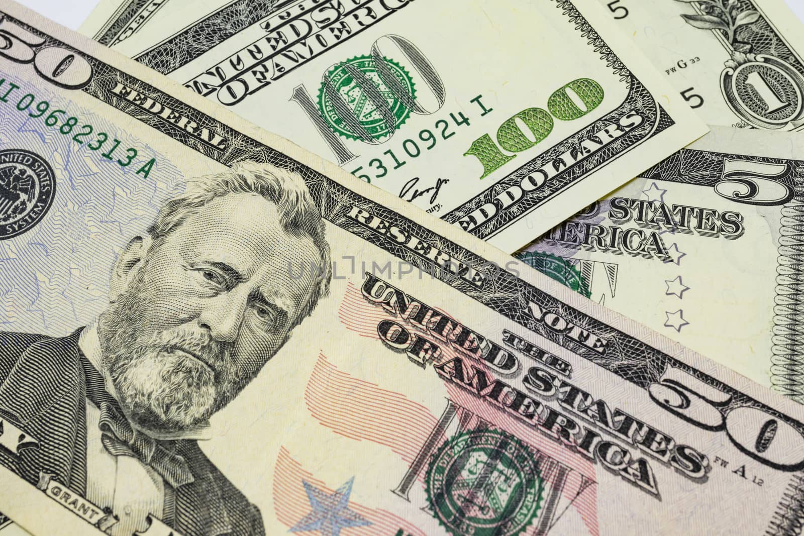close up US dollar banknotes on background.