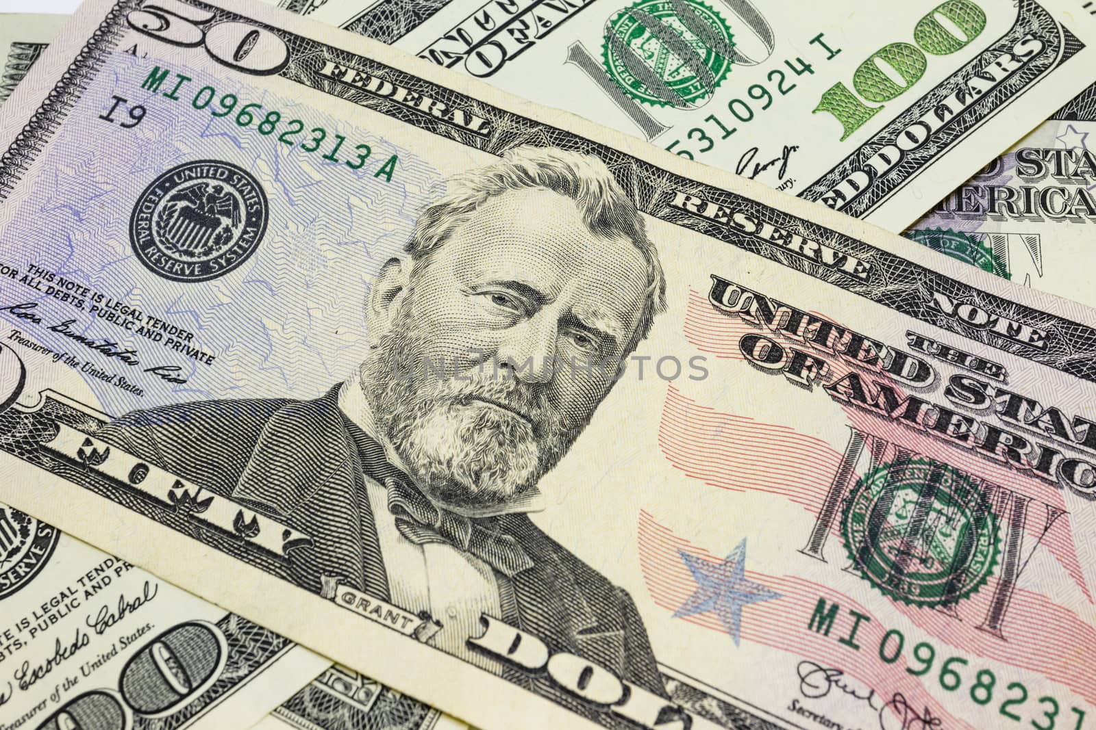 close up US dollar banknotes on background.